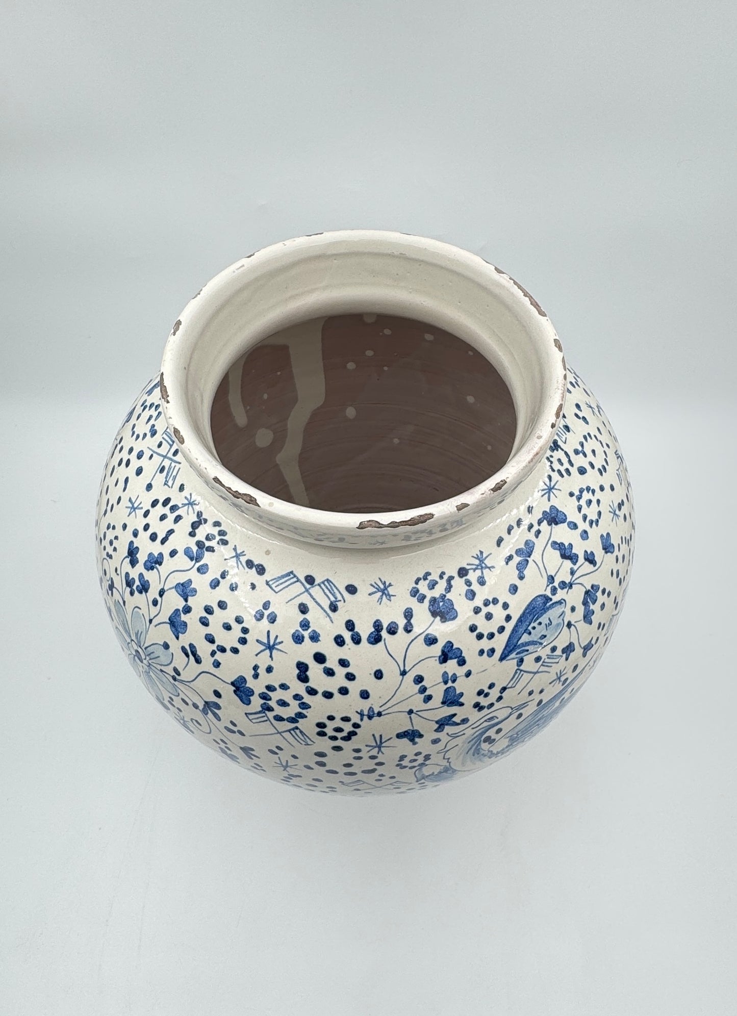 Blue & White Vase with Bird and Floral Motif