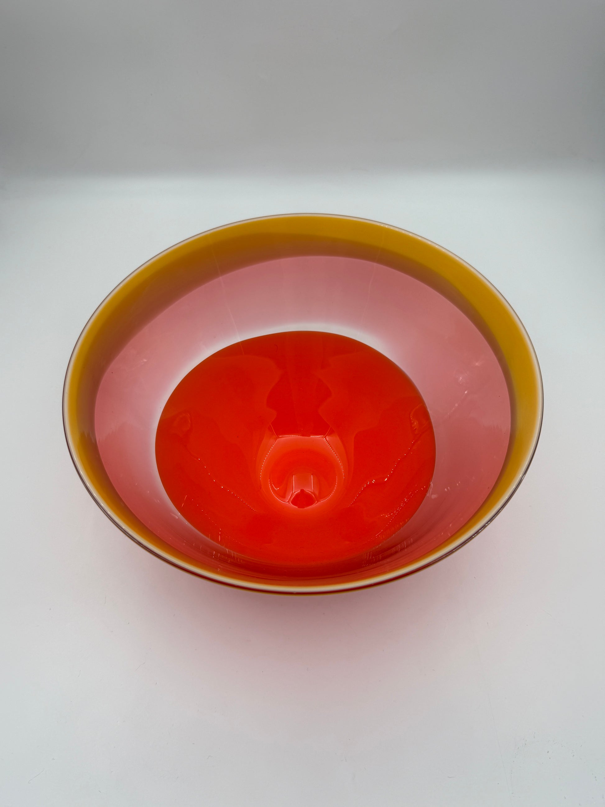 Art Glass Swirl Bowl – Red Pink Amber Layers Modern Decor Home Accents