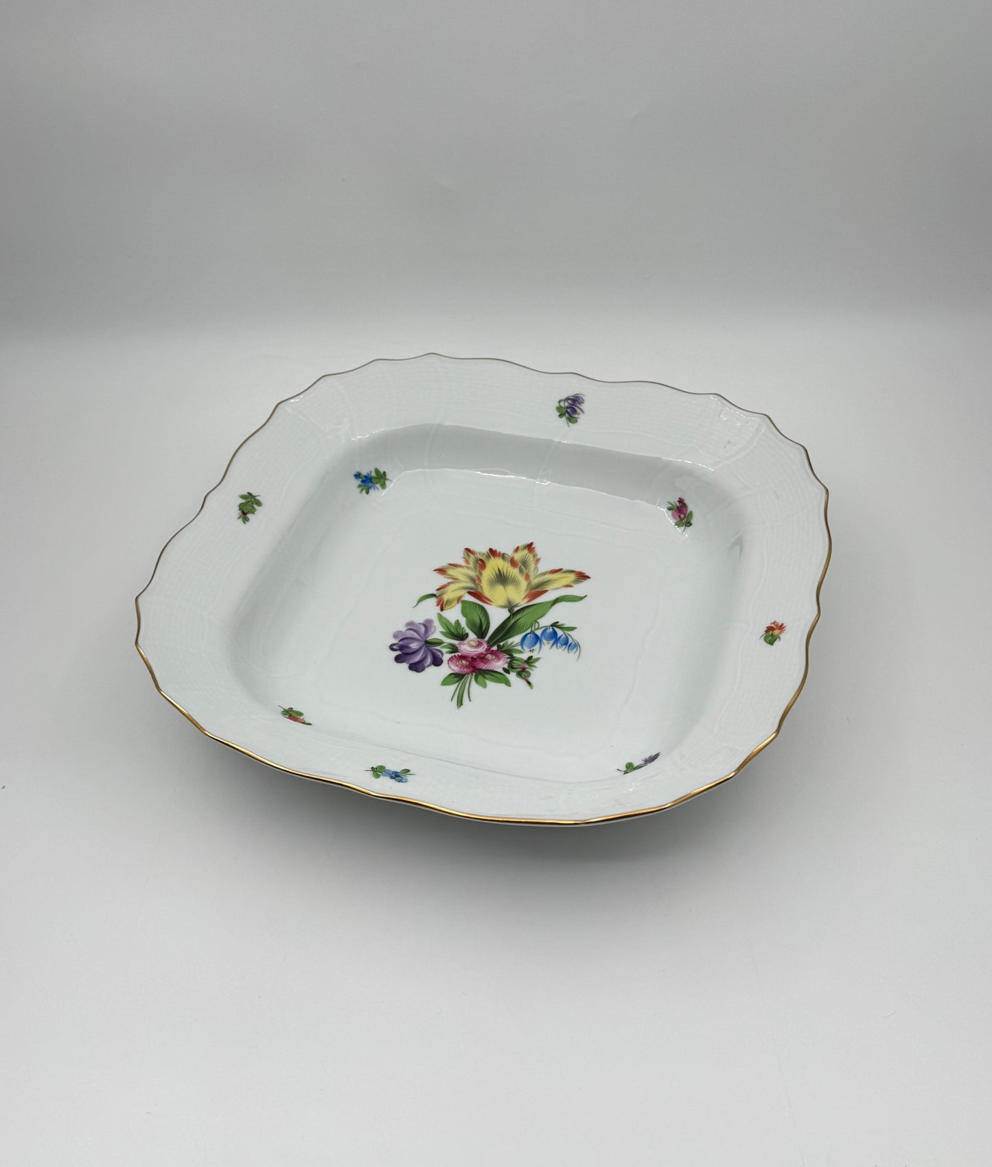 Herend Porcelain Square Open Bowl, Floral Pattern