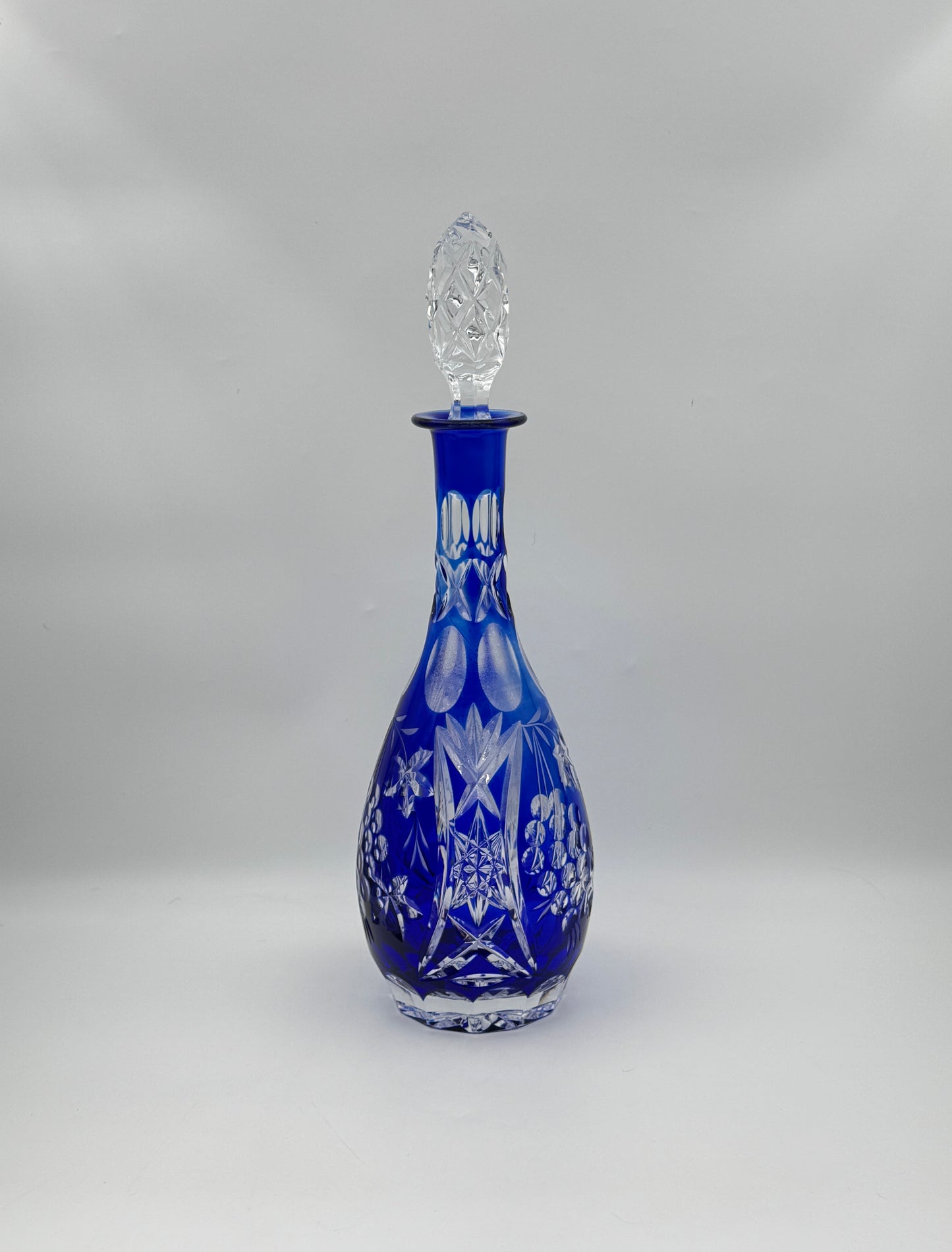 Cobalt Blue Cut Glass Decanter with Stopper