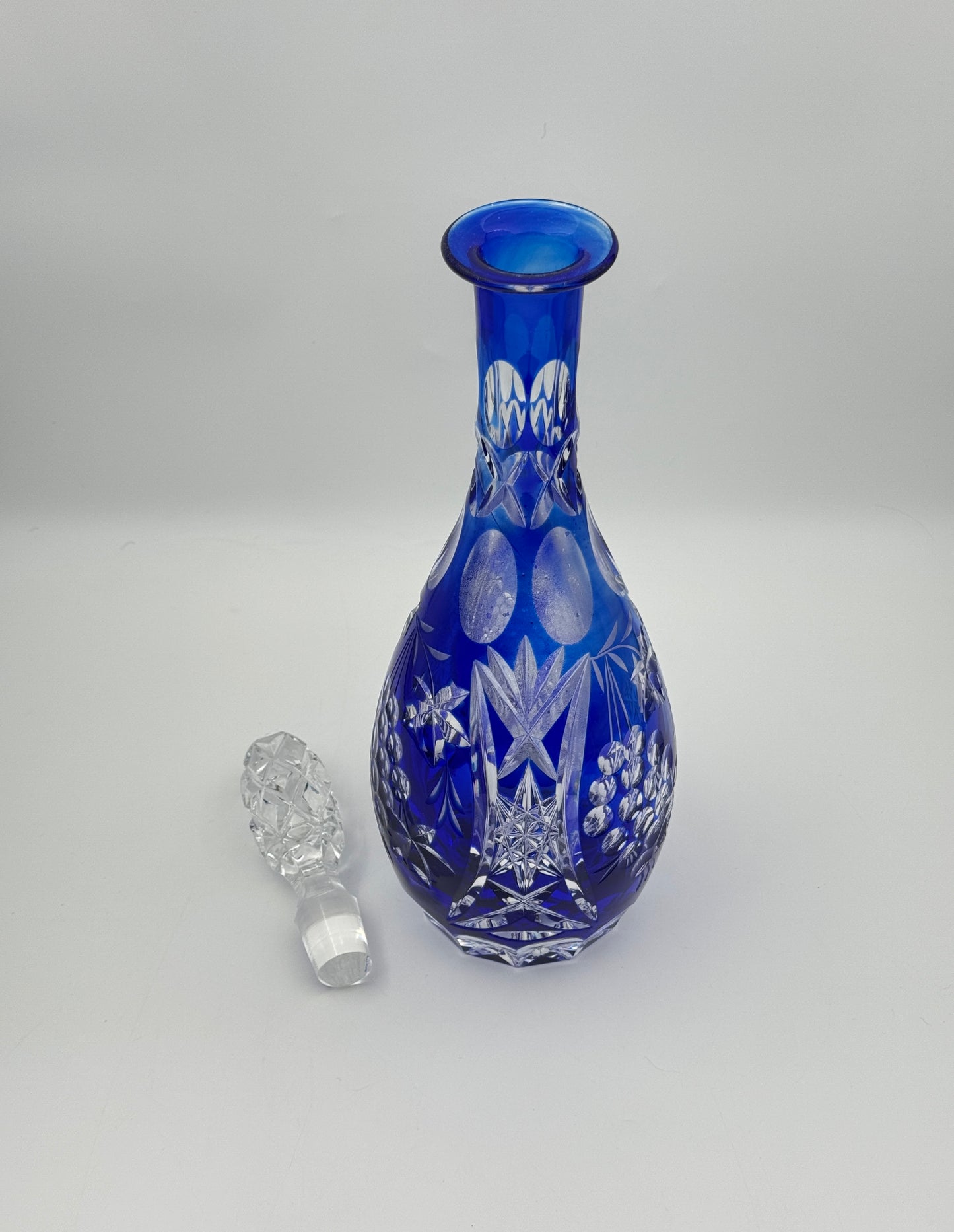 Cobalt Blue Cut Glass Decanter with Stopper