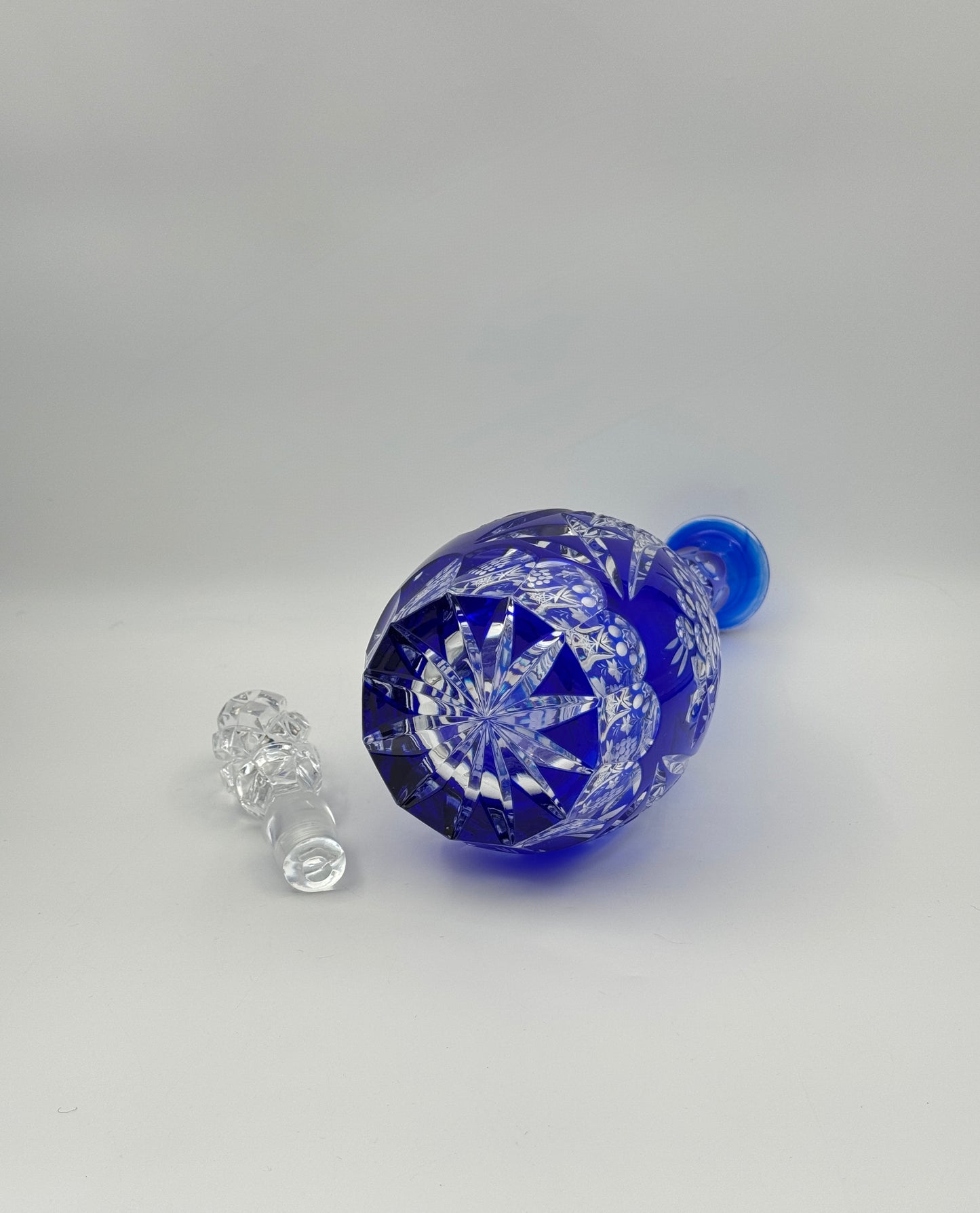 Cobalt Blue Cut Glass Decanter with Stopper