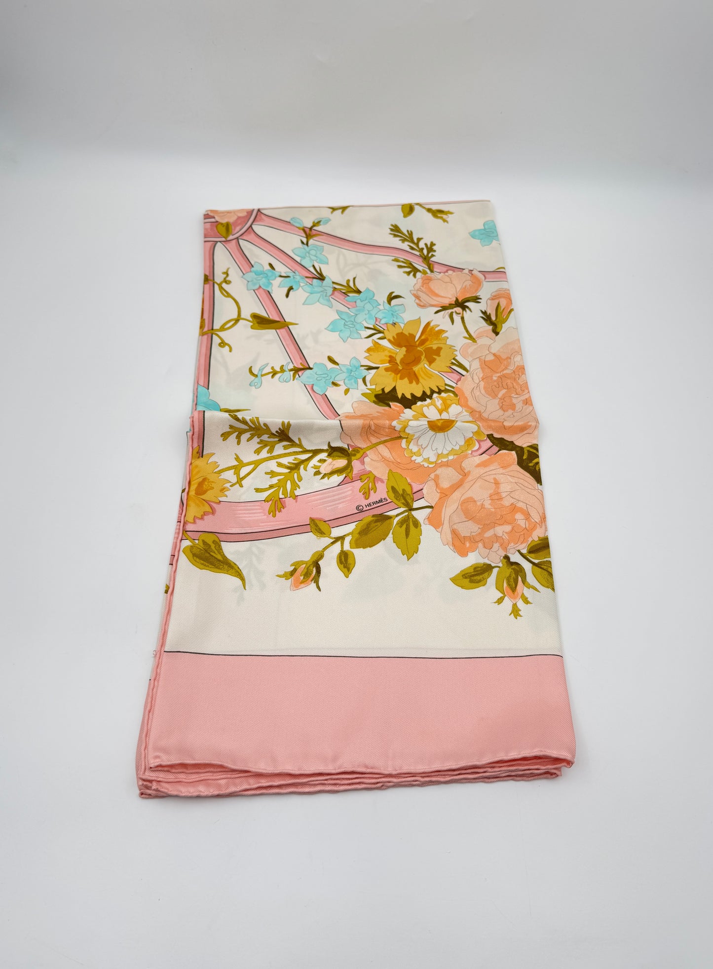 Hermès “Romantique” Silk Scarf – Maurice Tranchant, Pink & Blue Floral