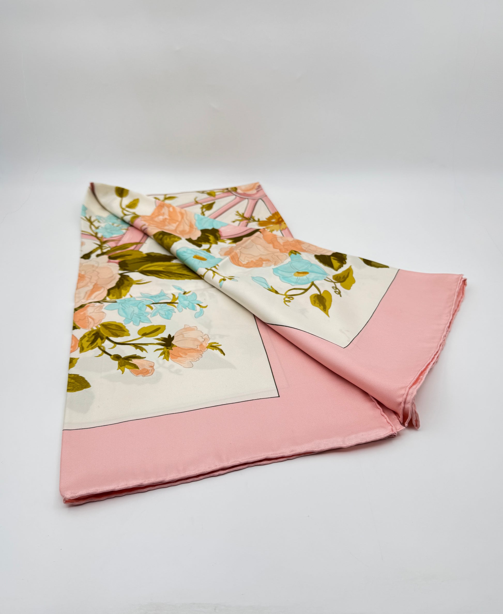Hermès “Romantique” Silk Scarf – Maurice Tranchant, Pink & Blue Floral