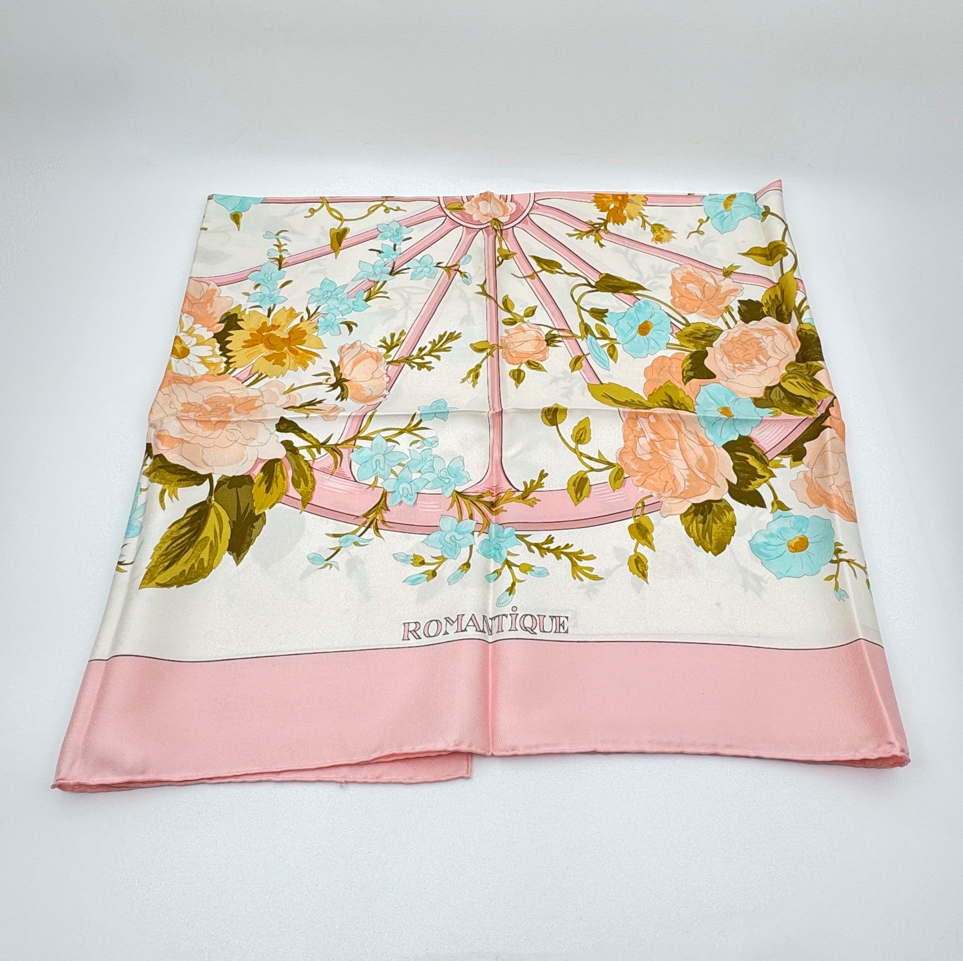 Hermès “Romantique” Silk Scarf – Maurice Tranchant, Pink & Blue Floral