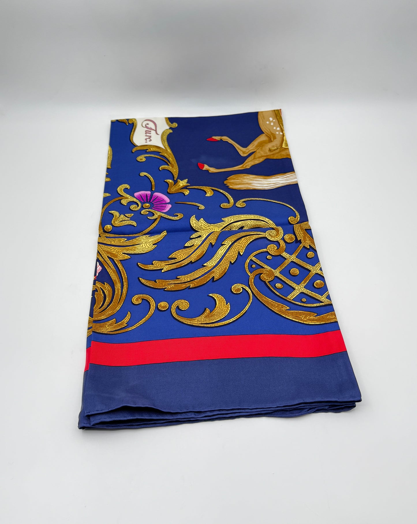 Hermès “Cheval Turc” Silk Scarf – Christine Vauzelles, Navy & Red