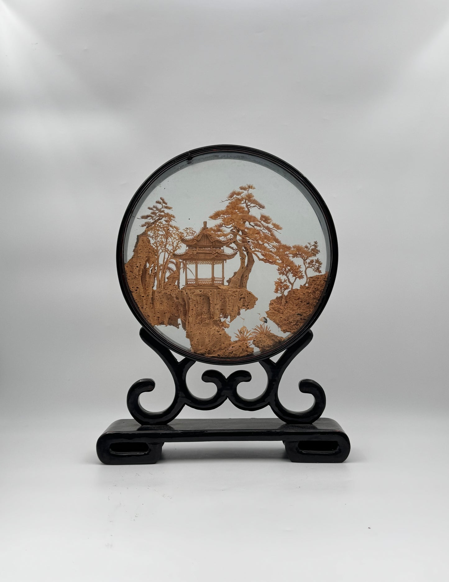 Chinese Table Screen – Hand-Carved Cork Diorama