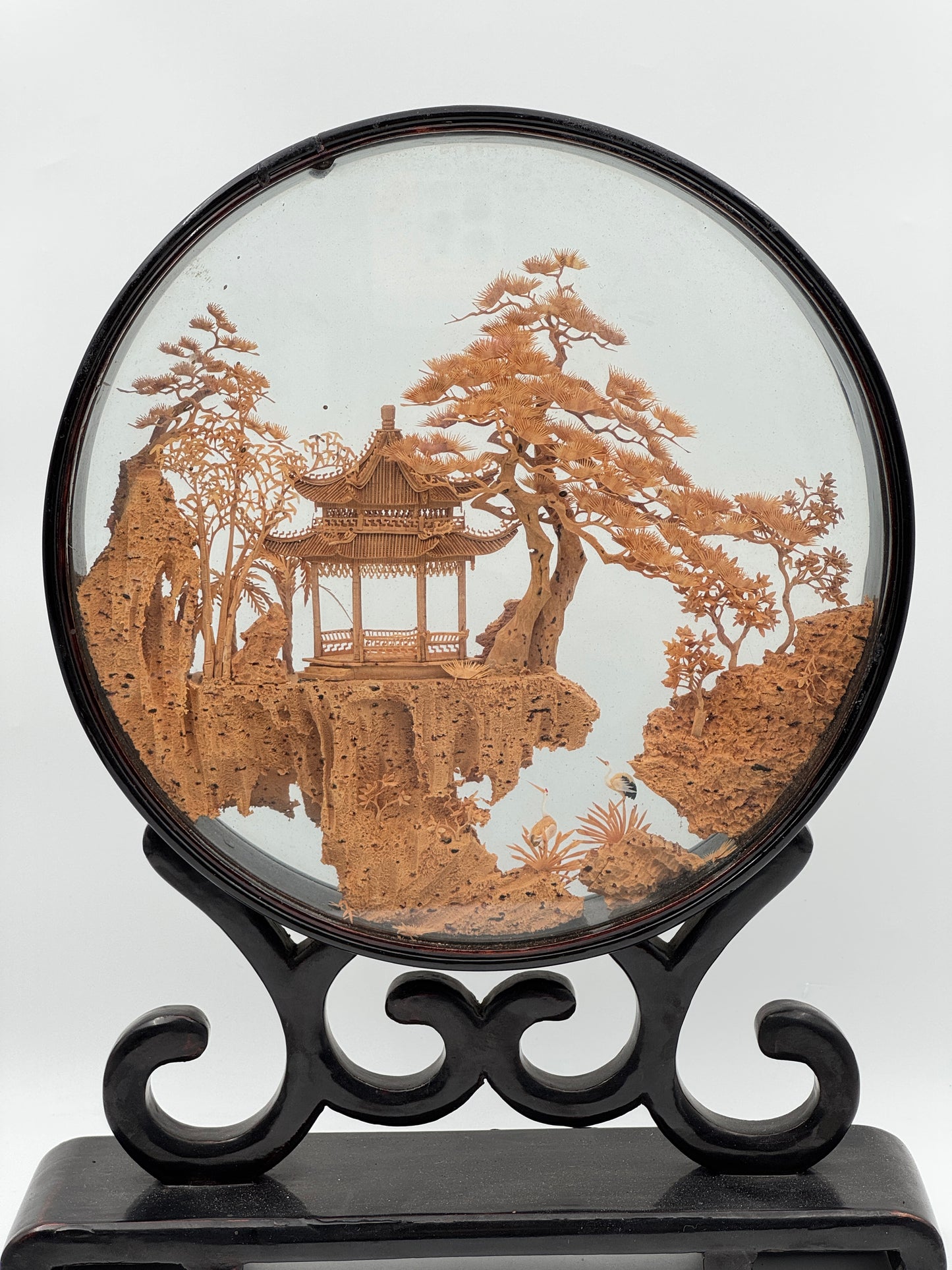 Chinese Table Screen – Hand-Carved Cork Diorama