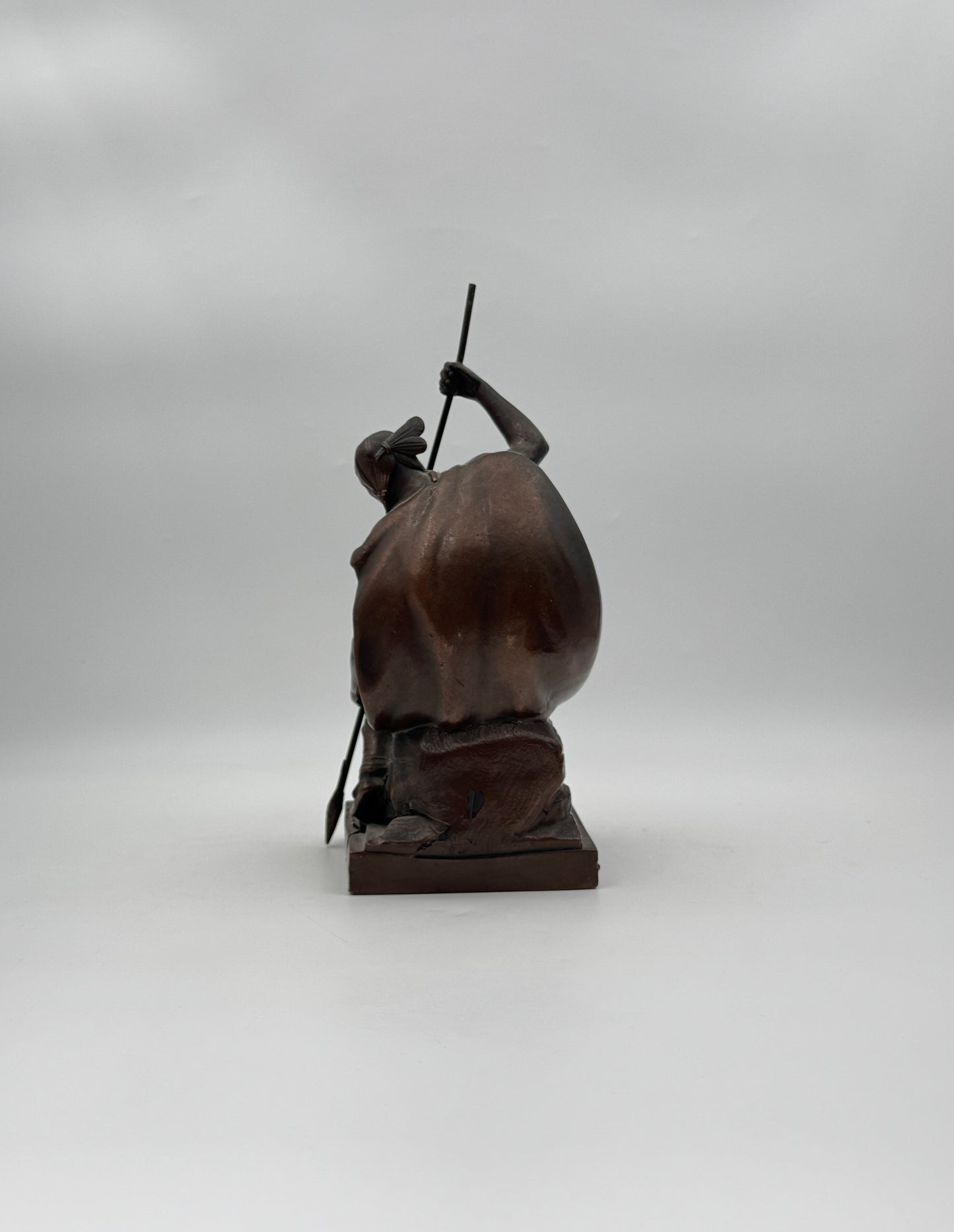 Pair of Bronze-Clad Bookends – Native American Warriors with Spears