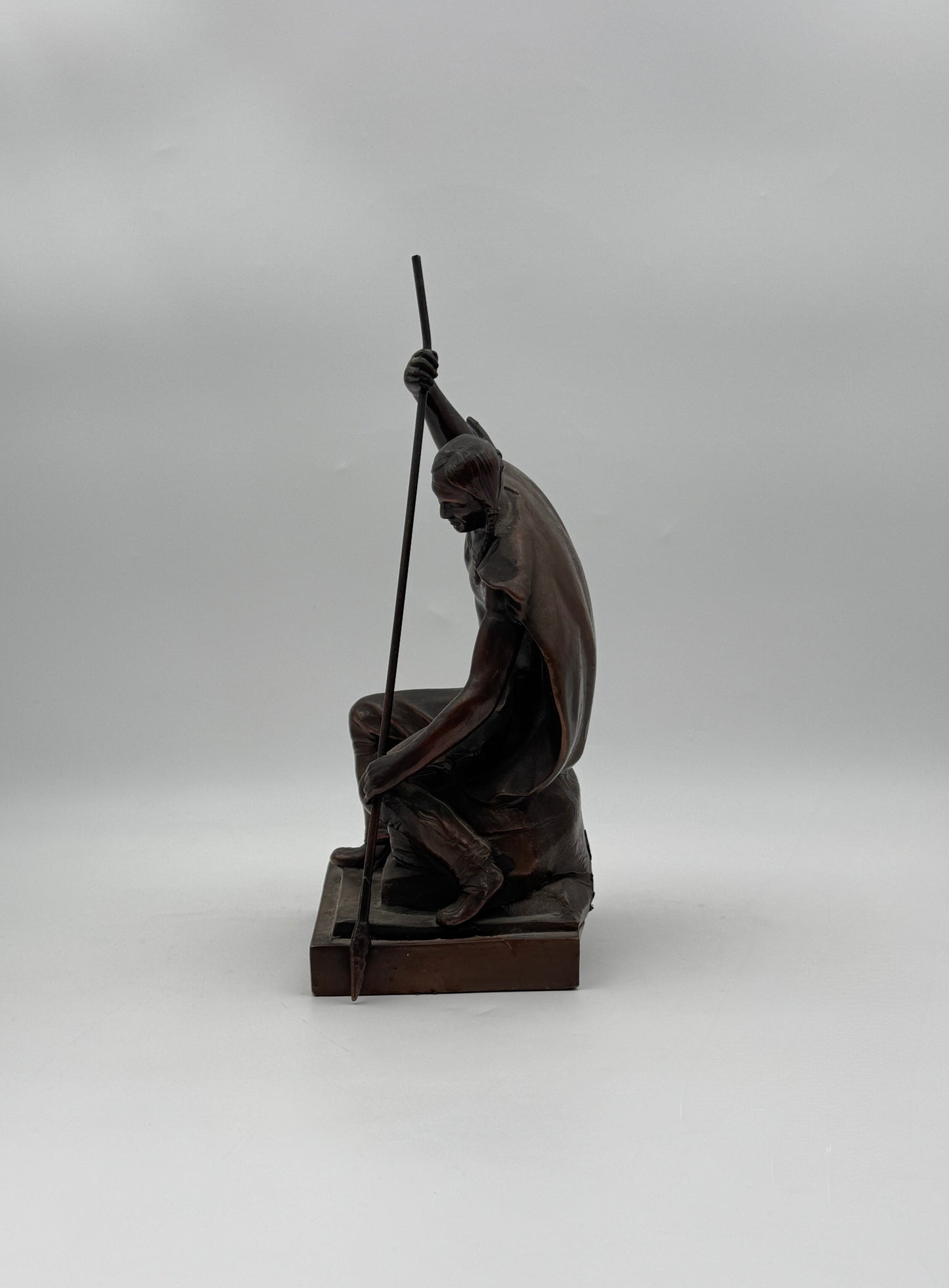 Pair of Bronze-Clad Bookends – Native American Warriors with Spears