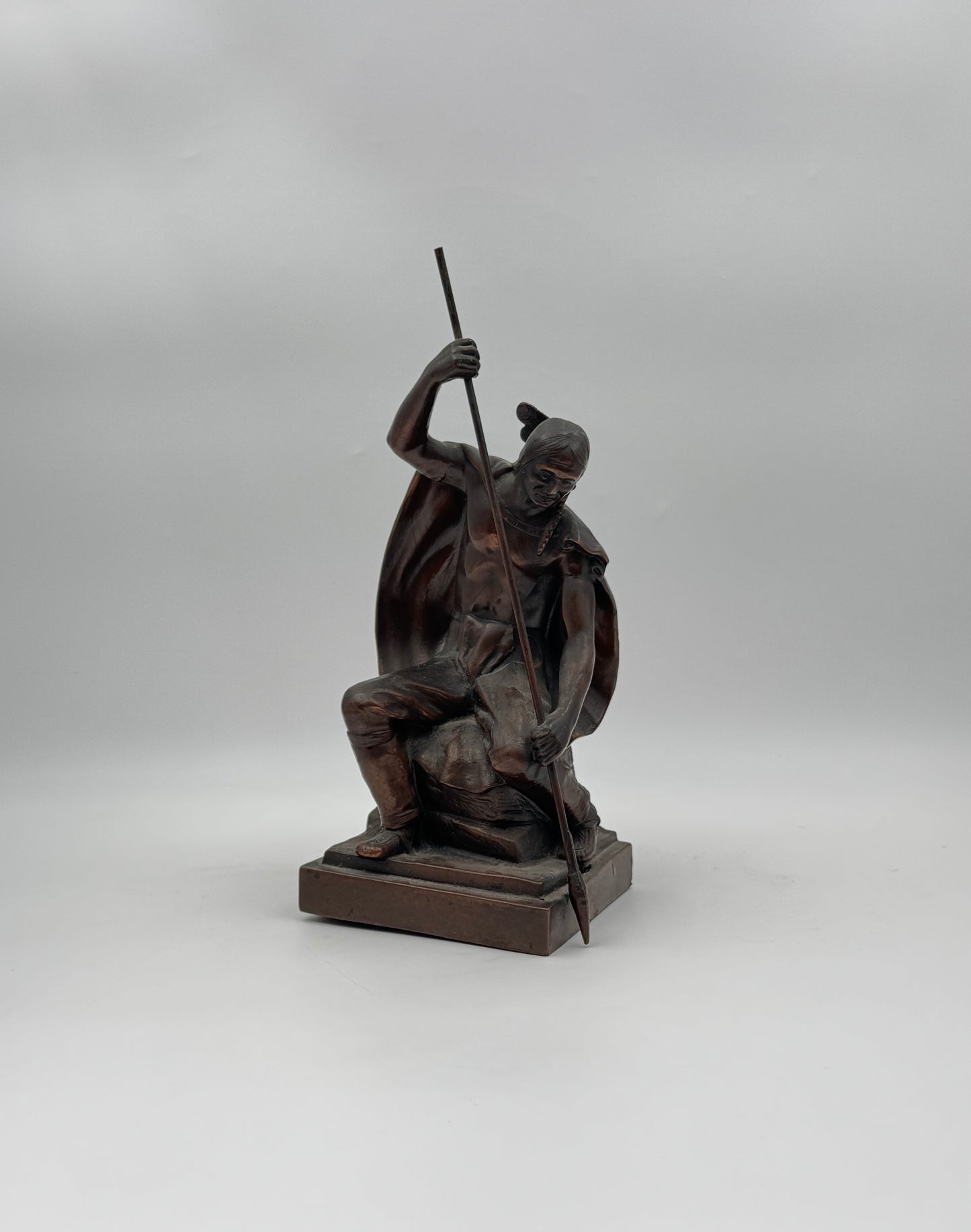 Pair of Bronze-Clad Bookends – Native American Warriors with Spears
