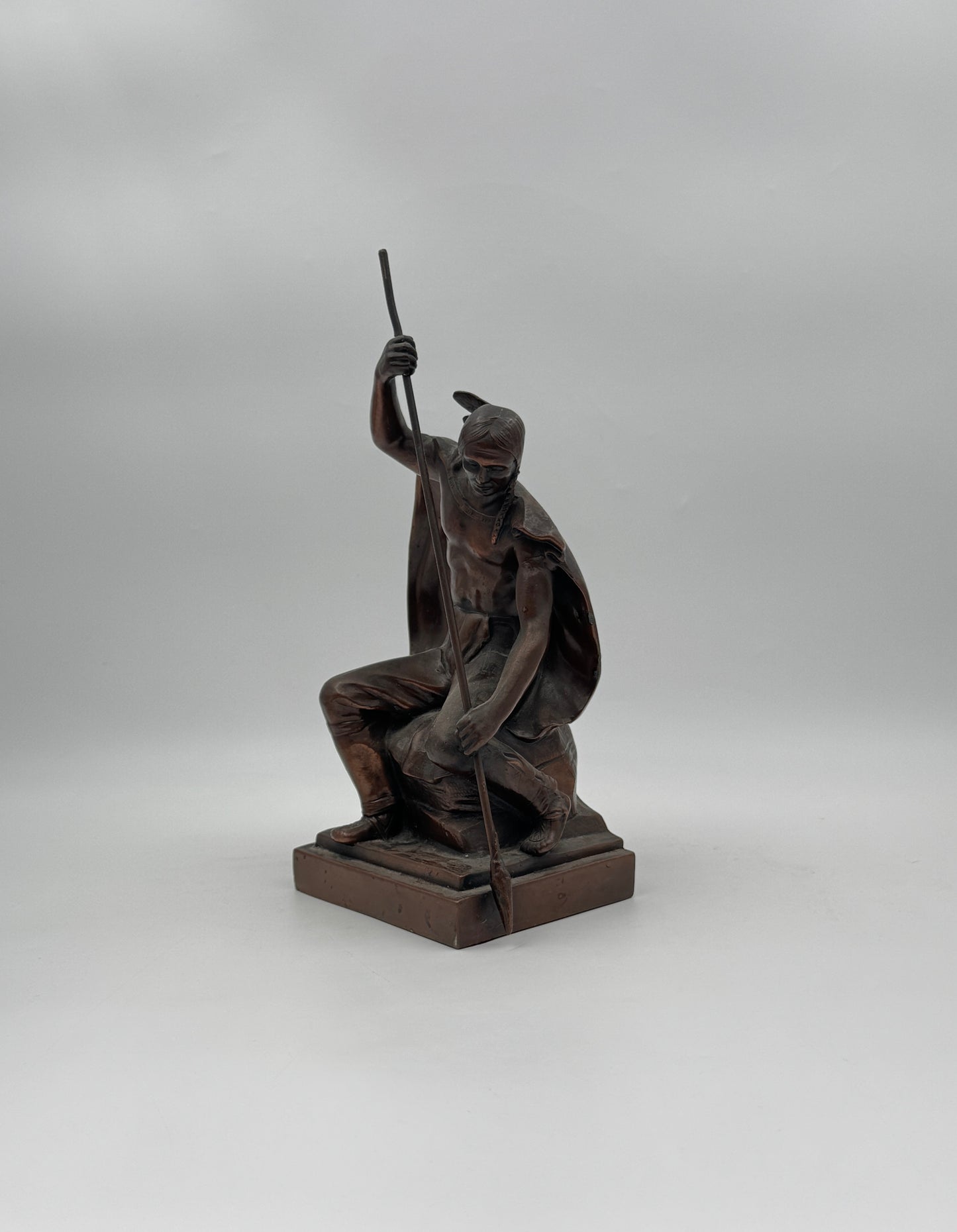 Pair of Bronze-Clad Bookends – Native American Warriors with Spears