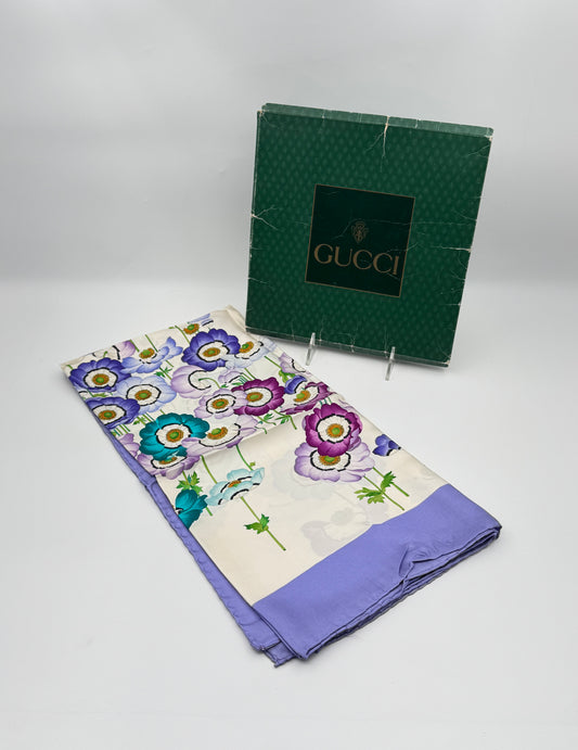Gucci Silk Scarf – Anemones Floral Print, Lavender Border