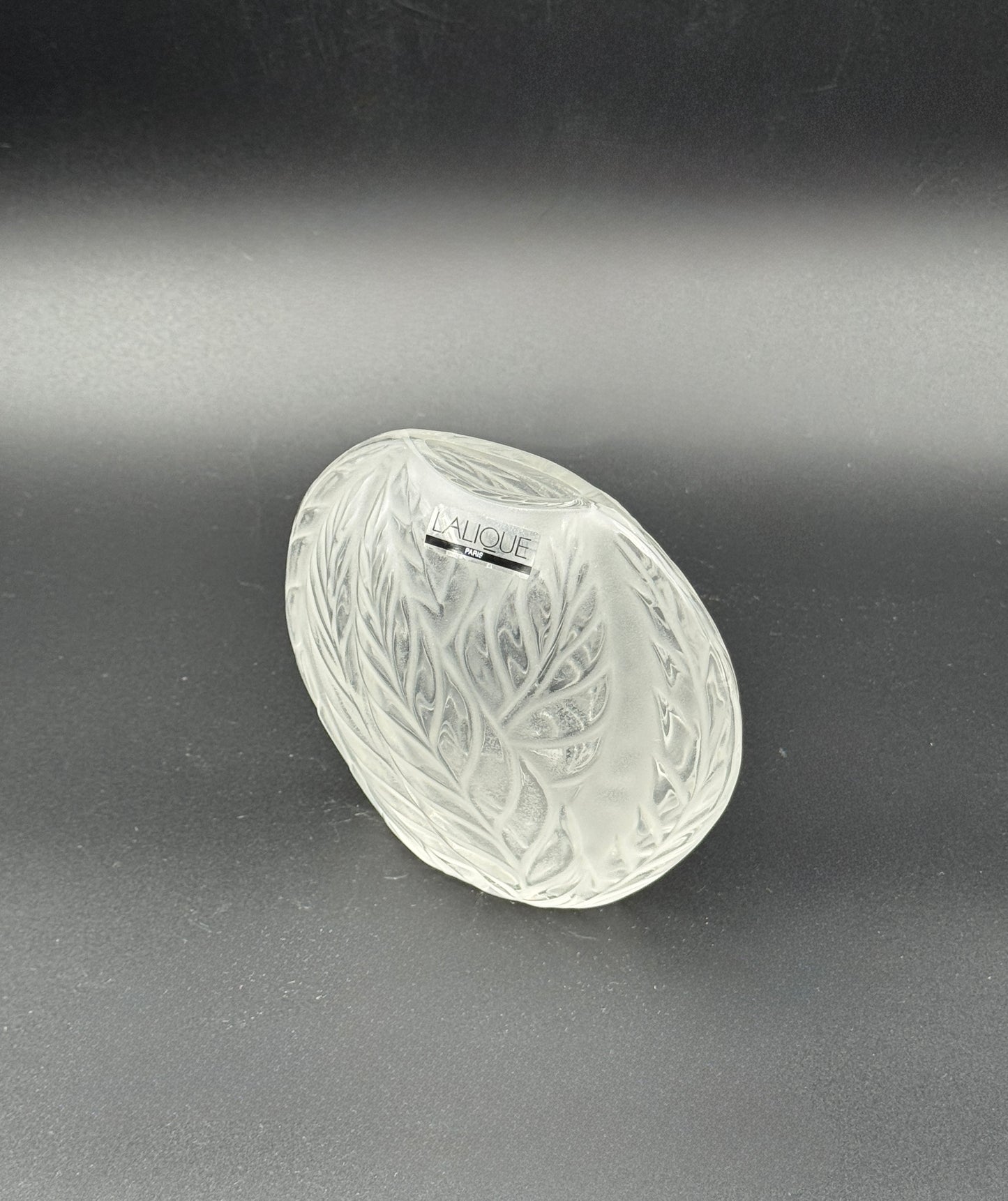 Lalique “Feuilles” Frosted Crystal Vase – 4.5" – France c. 1985