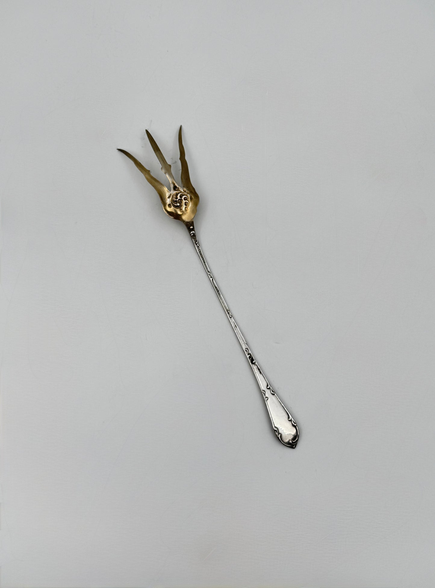 Gold Wash Sterling Sardine Serving Fork – Ornate Pattern