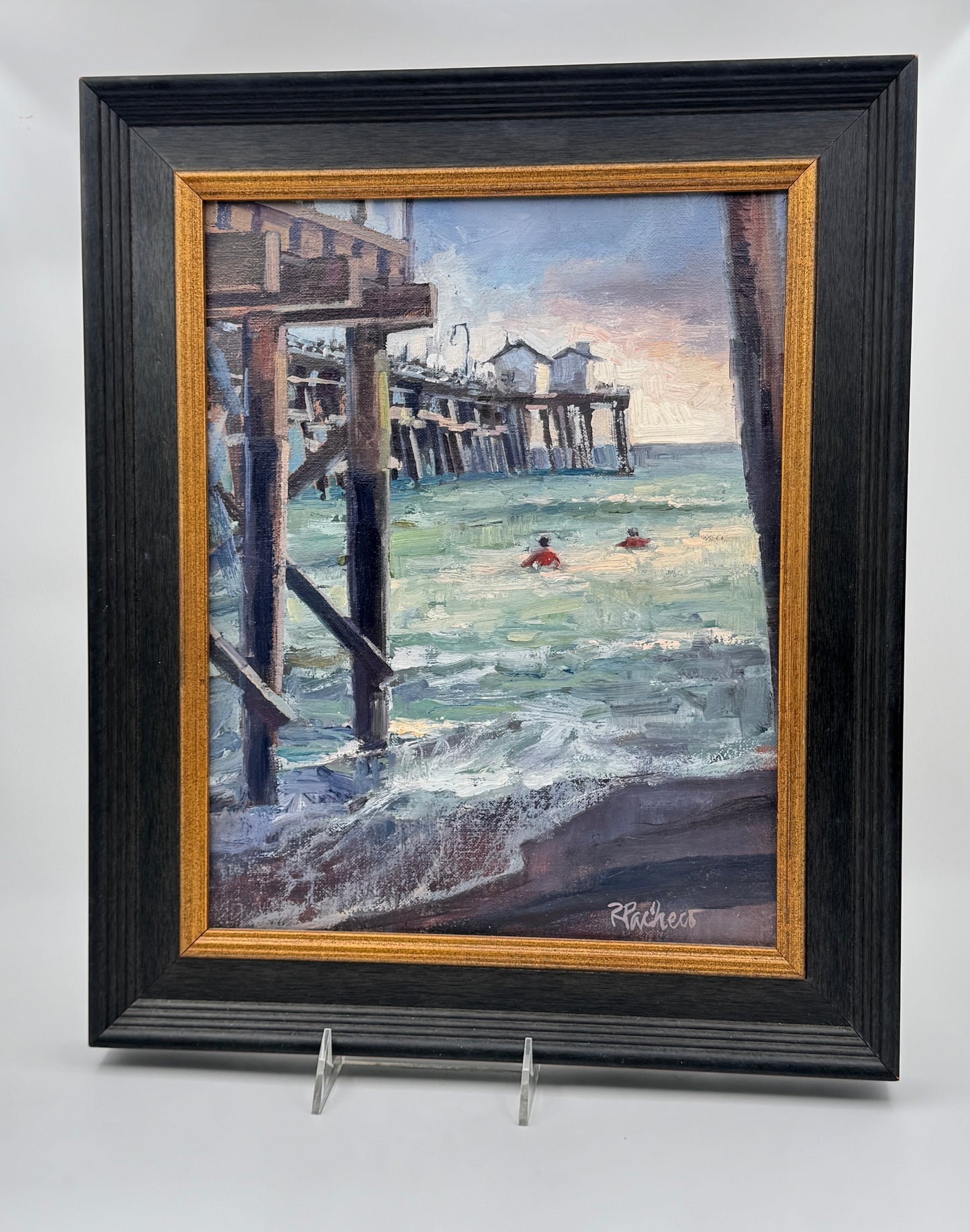 Rita Pacheco Afternoon Swim, San Clemente Pier – Oil on Board