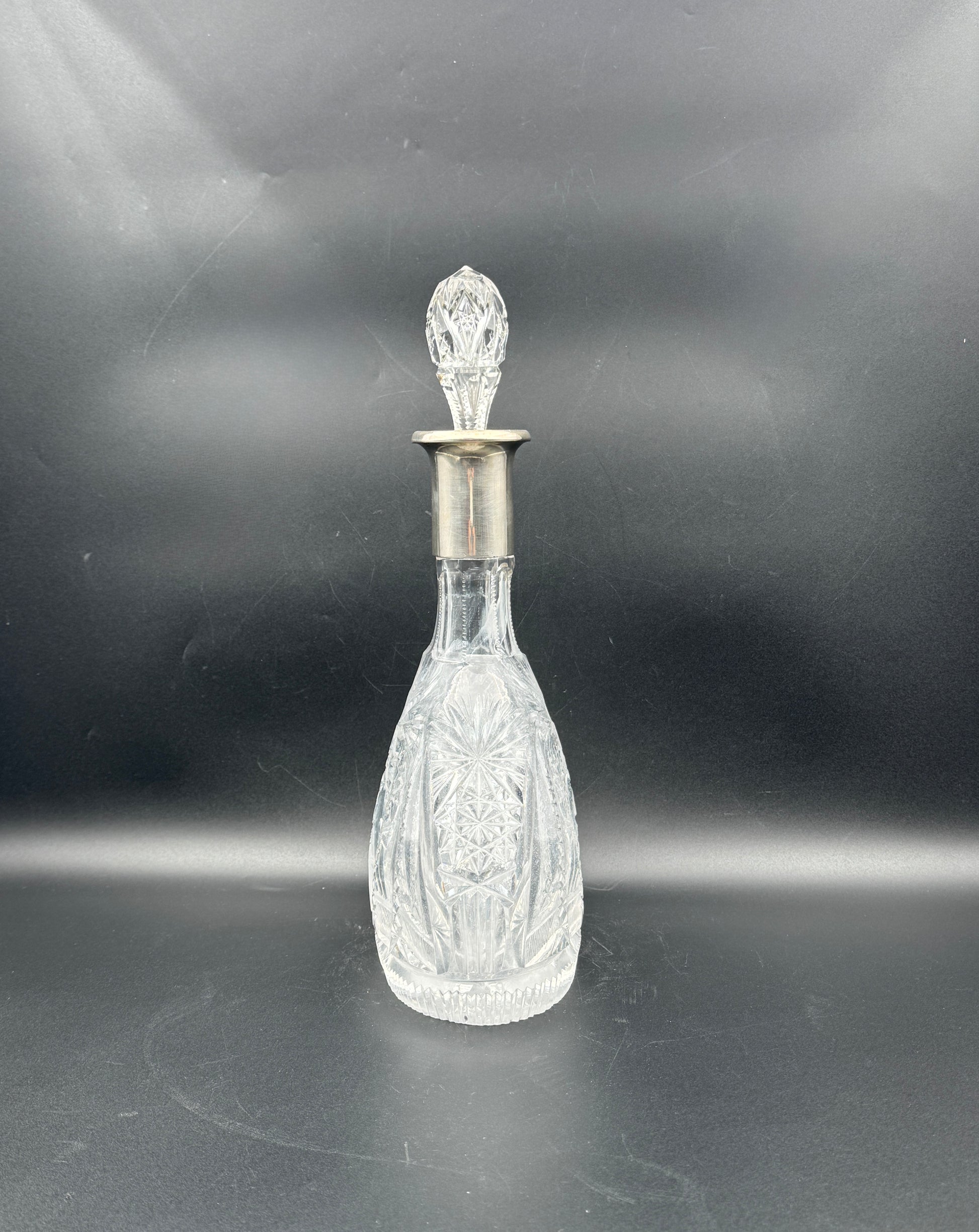 Bohemian Cut Crystal Decanter with 800 Silver Collar Barware