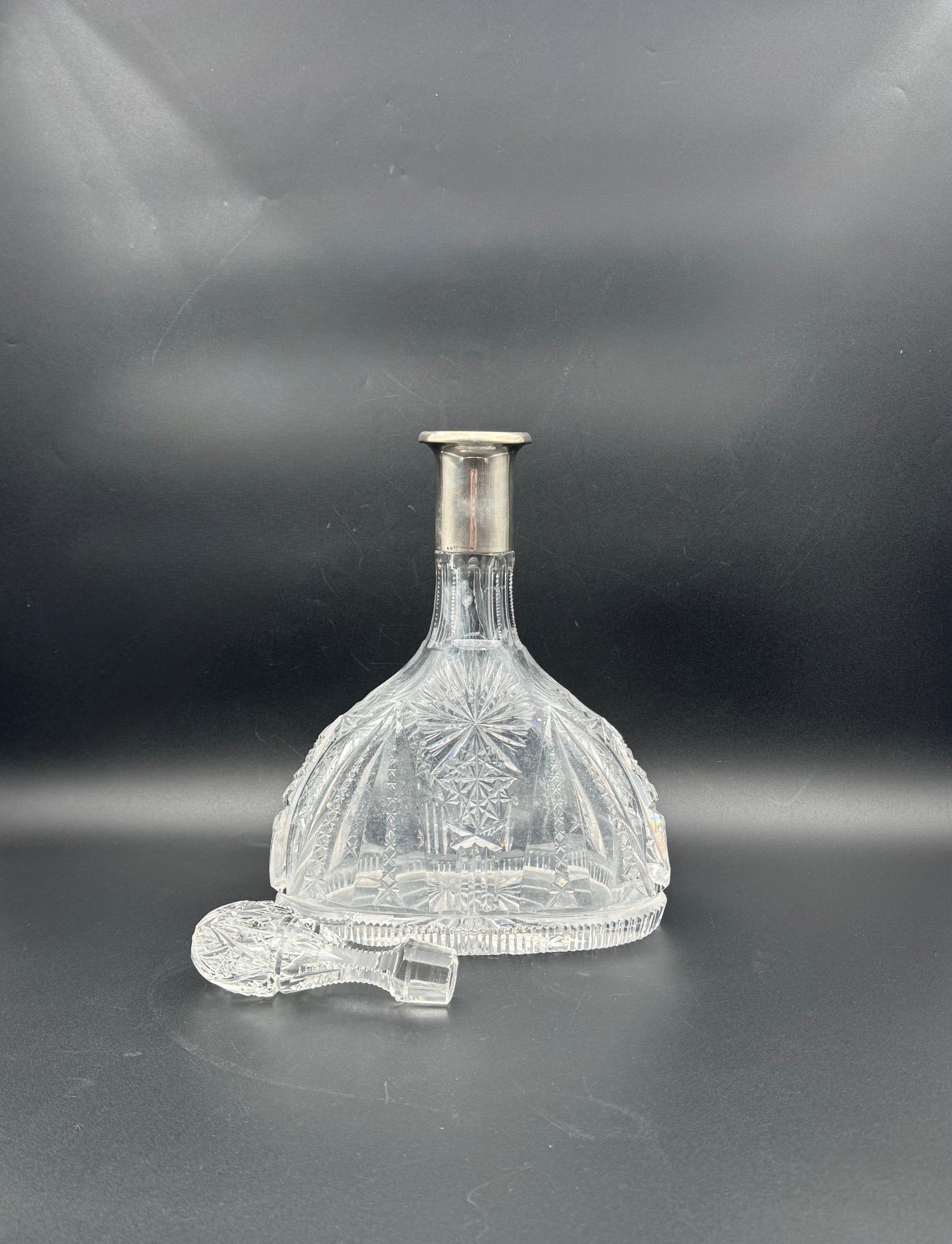 Bohemian Cut Crystal Decanter with 800 Silver Collar Barware