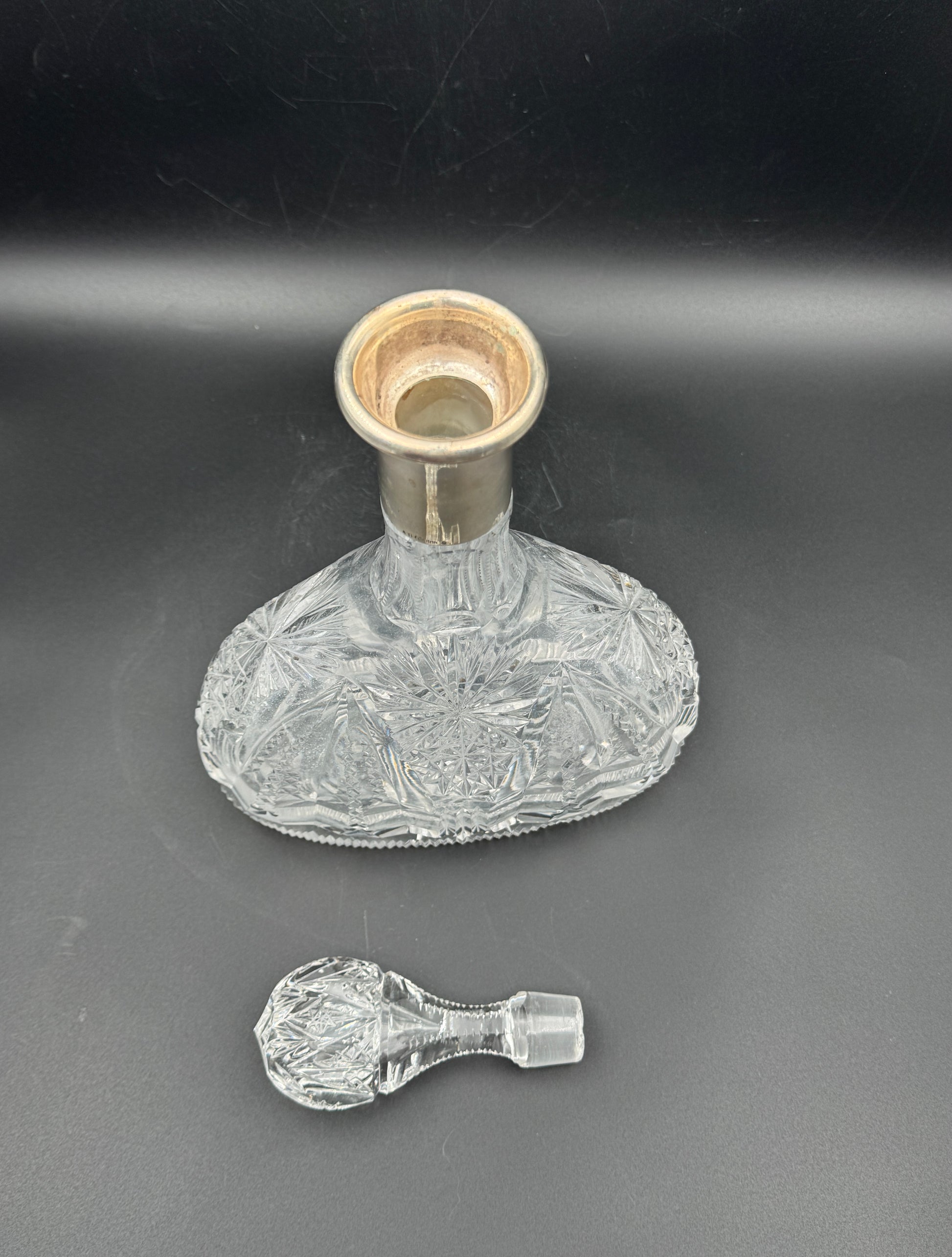 Bohemian Cut Crystal Decanter with 800 Silver Collar Barware