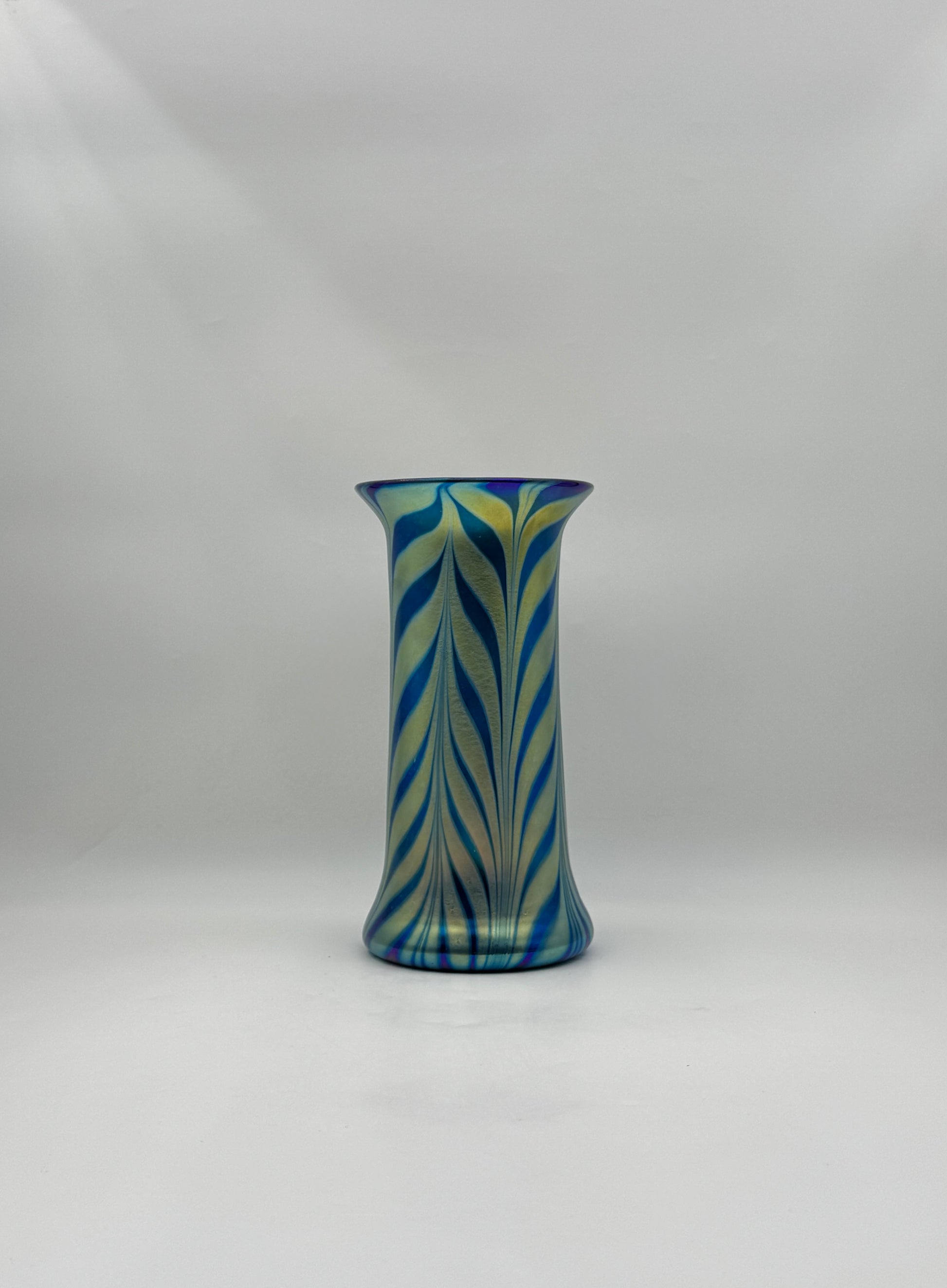 Lundberg Studios Iridescent Art Glass Vase – Royal Zebra, 1998