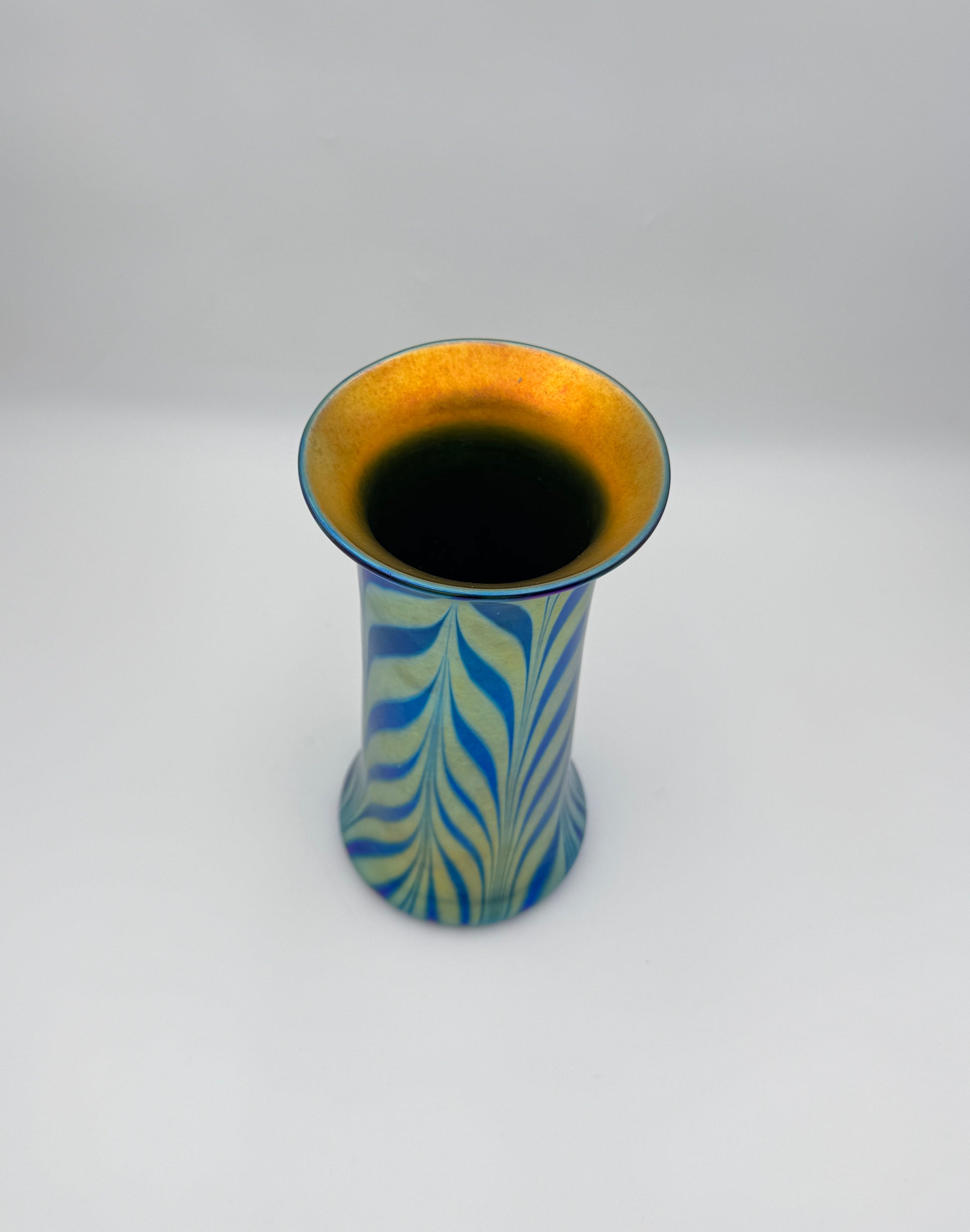 Lundberg Studios Iridescent Art Glass Vase – Royal Zebra, 1998