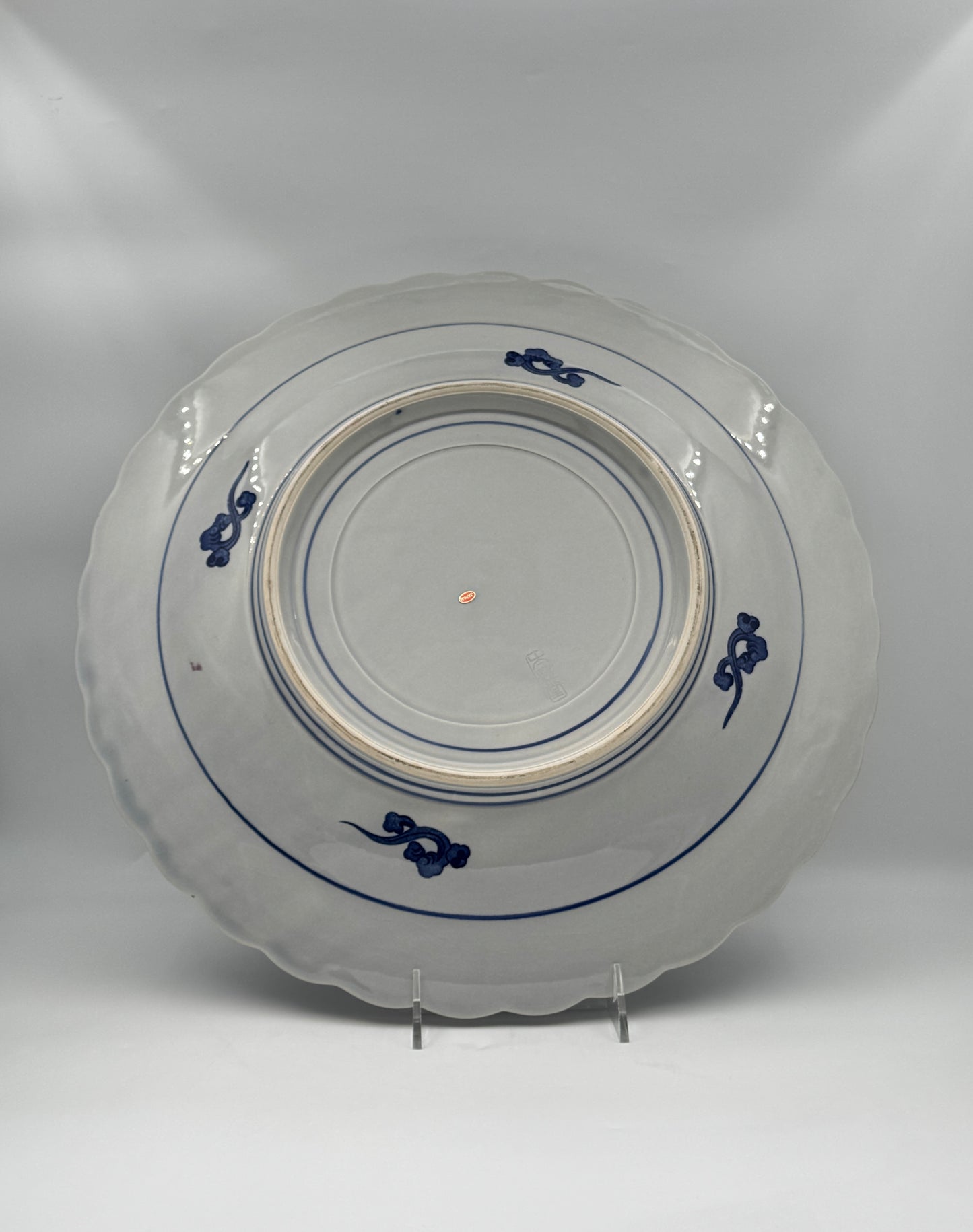 Large Imari Blue & White Platter with Gold – Crane Pattern, Scalloped Edge
