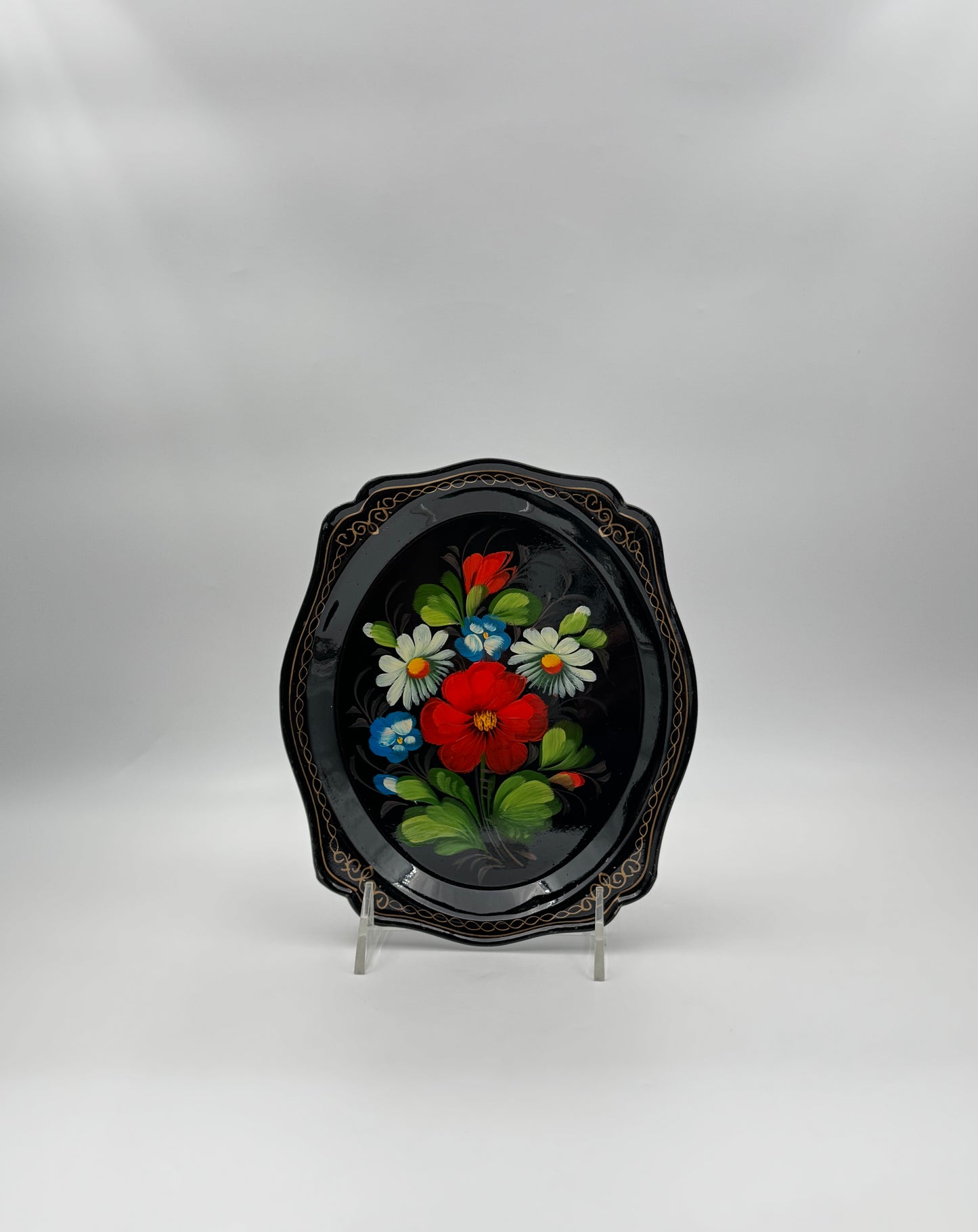 Set of 6 Zhostovo Tole Hand-Painted Floral Trays – Russia