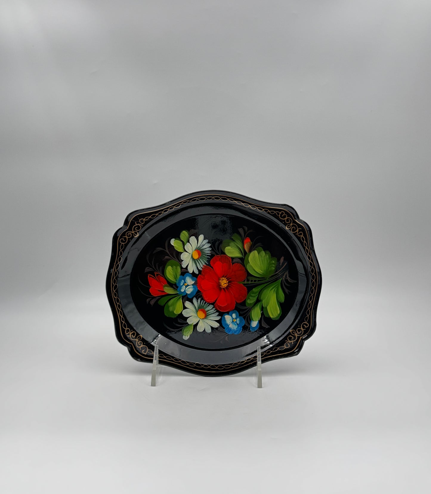 Set of 6 Zhostovo Tole Hand-Painted Floral Trays – Russia