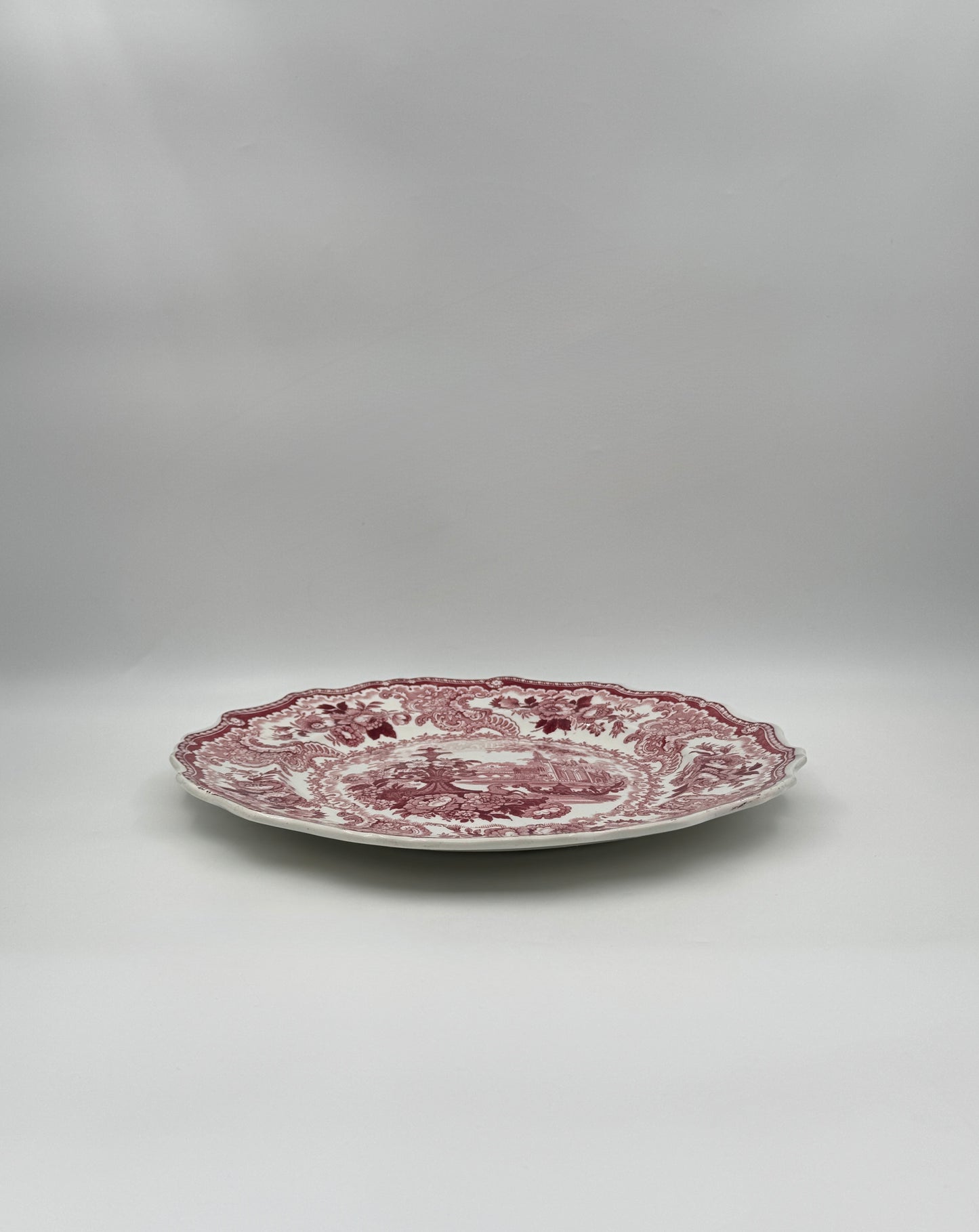 Adams Red Transferware Plate – "Fountain Scenery" England, c.1850