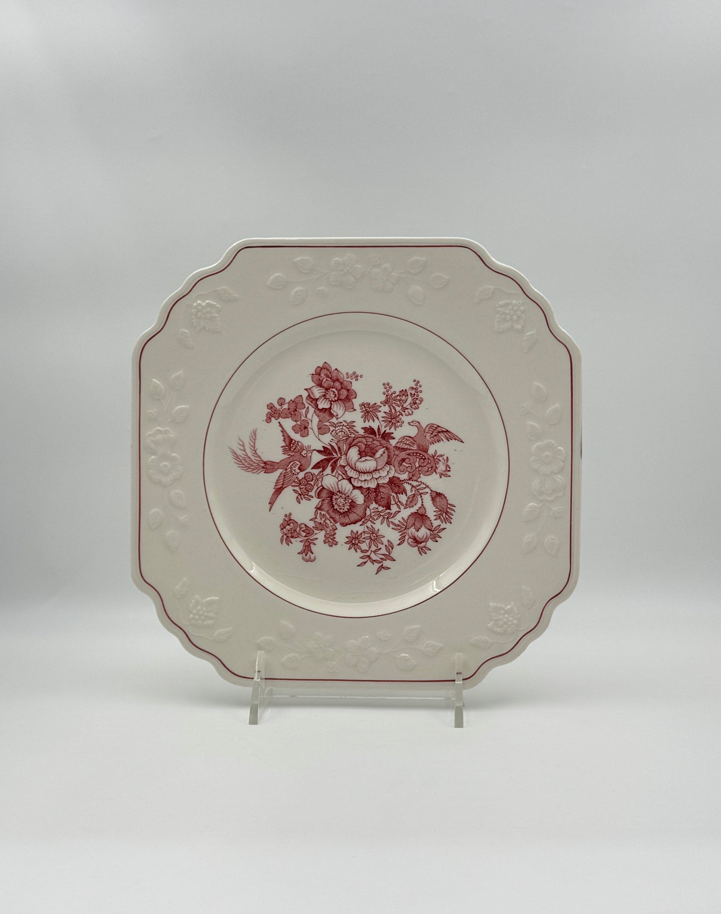 Wedgwood Red & White Transferware “Asiatic Pheasant” – Set of 12 Salad/Dessert Plates and 1 Cake Plate, c.1950