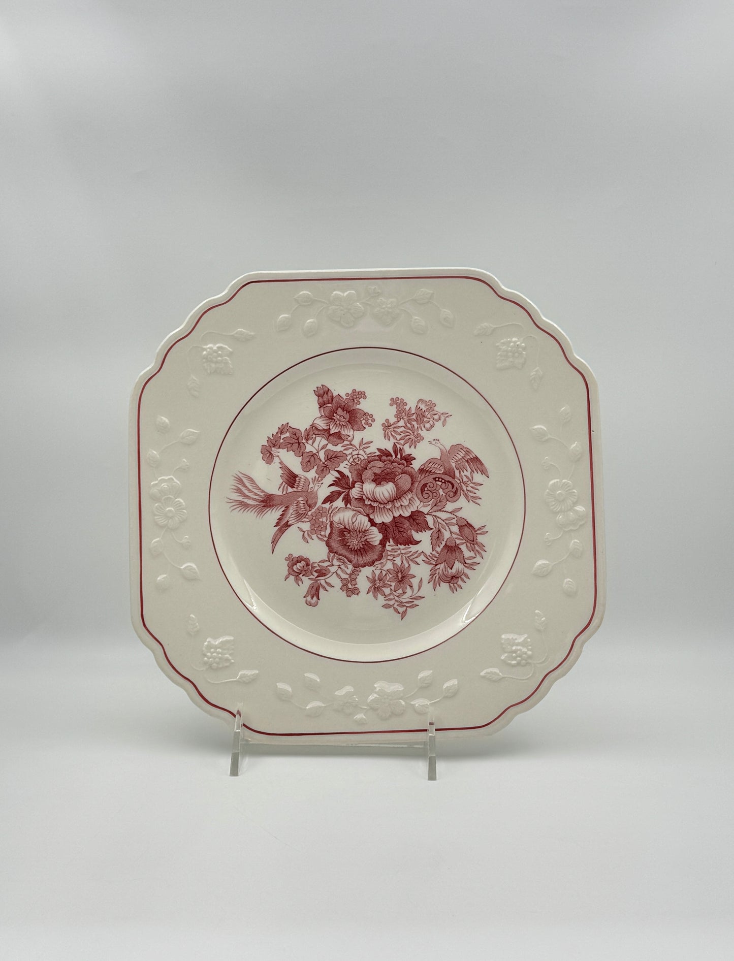 Wedgwood Red & White Transferware “Asiatic Pheasant” – Set of 12 Salad/Dessert Plates and 1 Cake Plate, c.1950