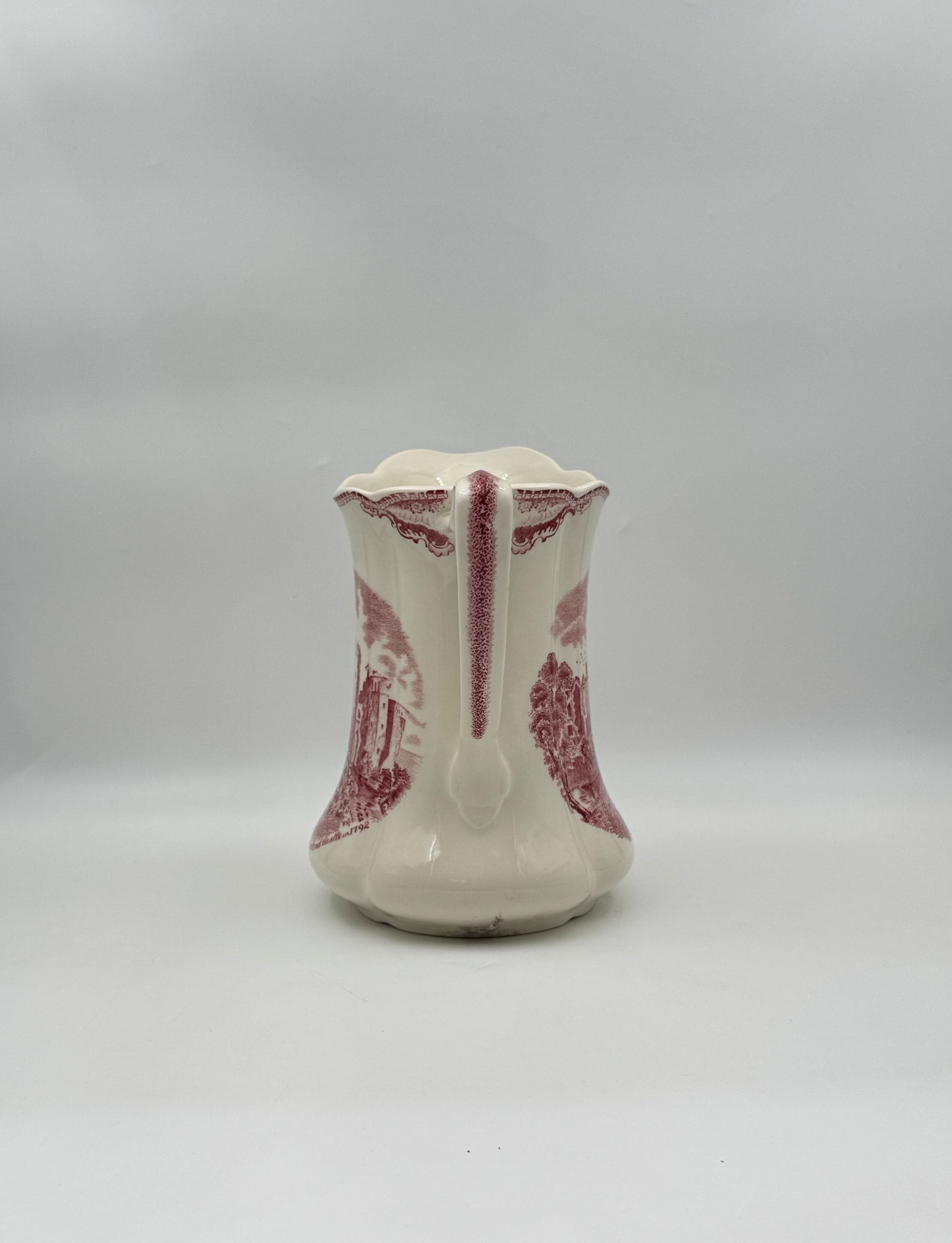 Red and White Transferware Pitcher – Johnson Brothers “Old Britain Castles” c.1965