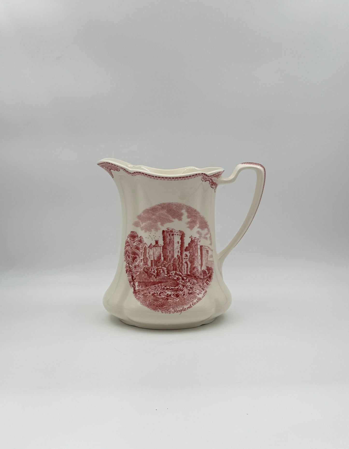 Red and White Transferware Pitcher – Johnson Brothers “Old Britain Castles” c.1965
