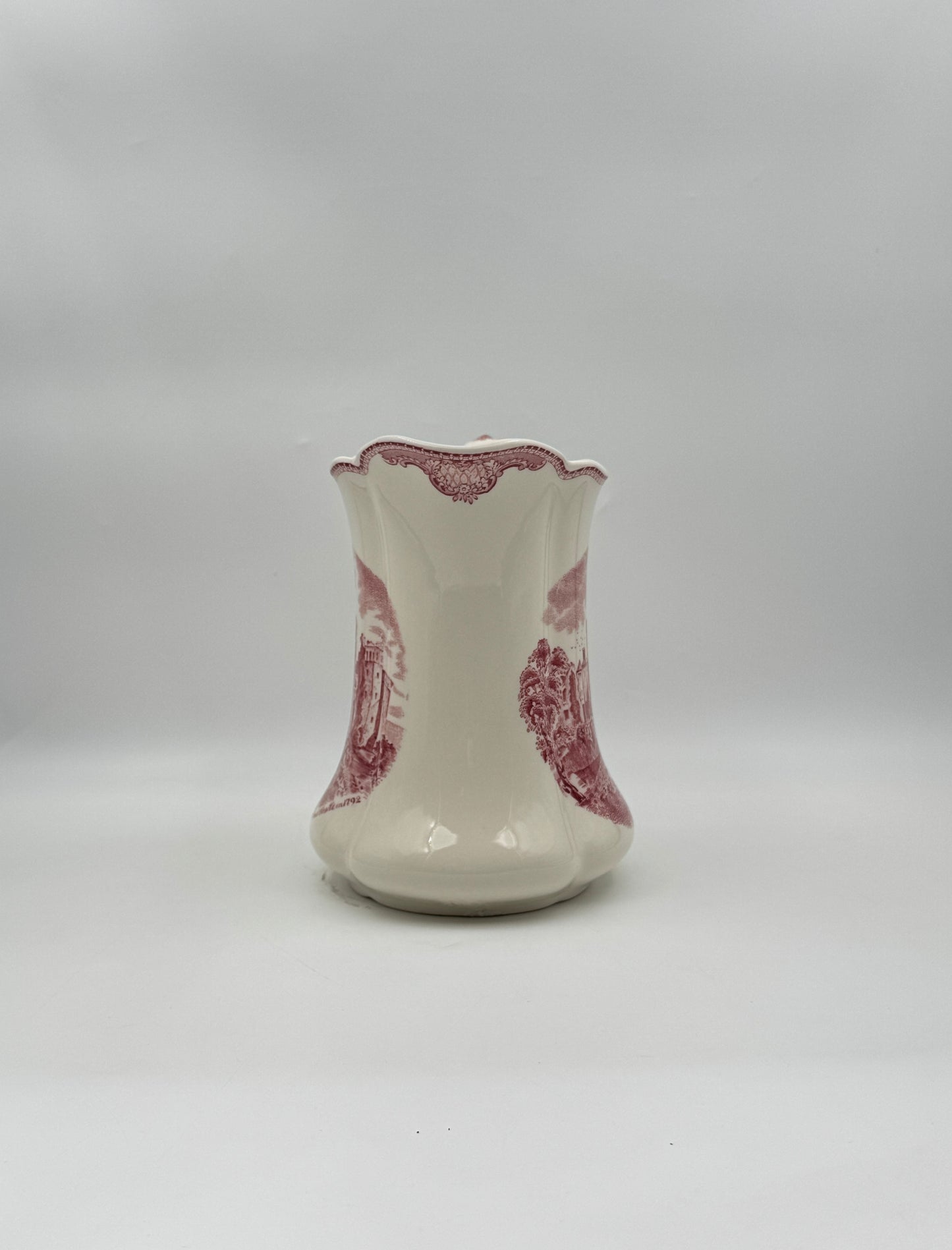 Red and White Transferware Pitcher – Johnson Brothers “Old Britain Castles” c.1965