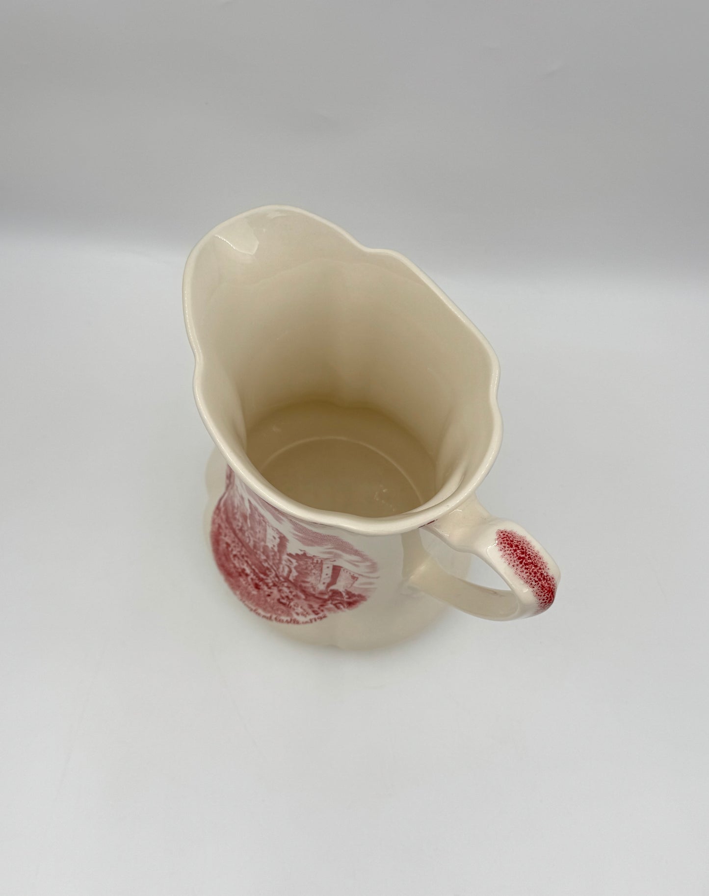 Red and White Transferware Pitcher – Johnson Brothers “Old Britain Castles” c.1965