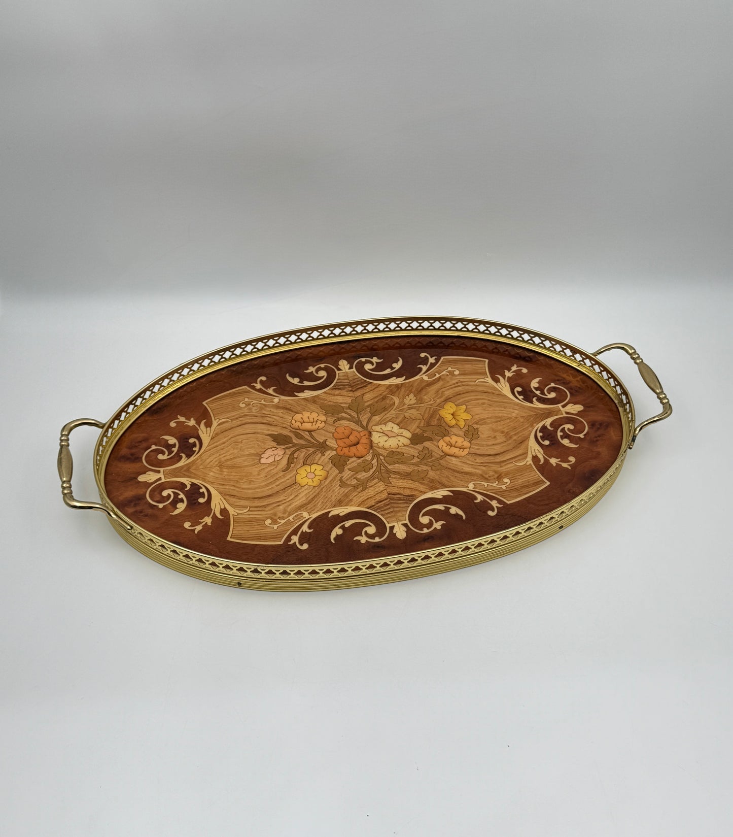 Marquetry Tray with Brass Gallery and Handles – Miss Bellevue, Meta di Sorrento, Italy