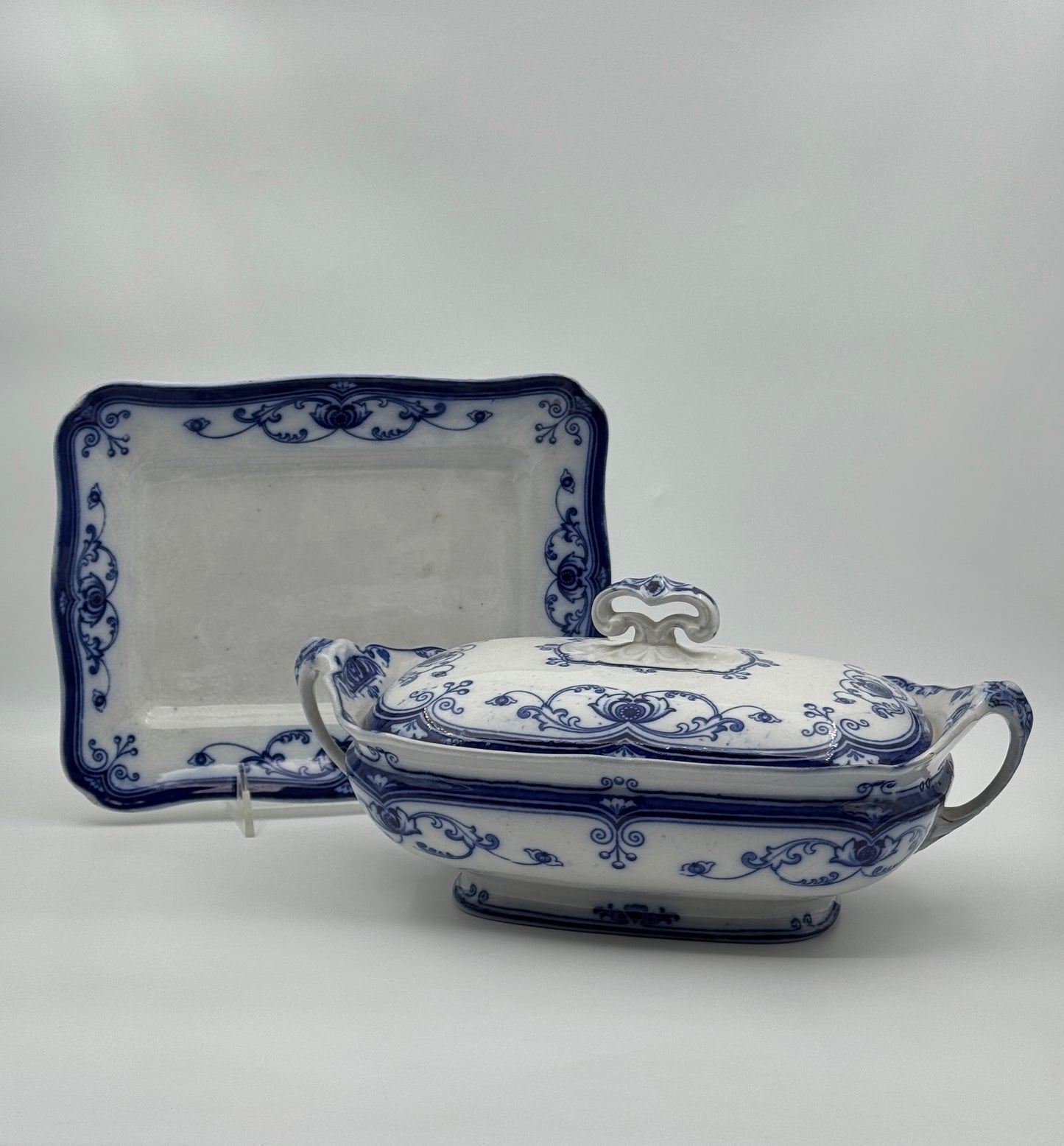Ford & Sons Covered Tureen with Under Platter – Flow Blue, Burleigh England, c.1915