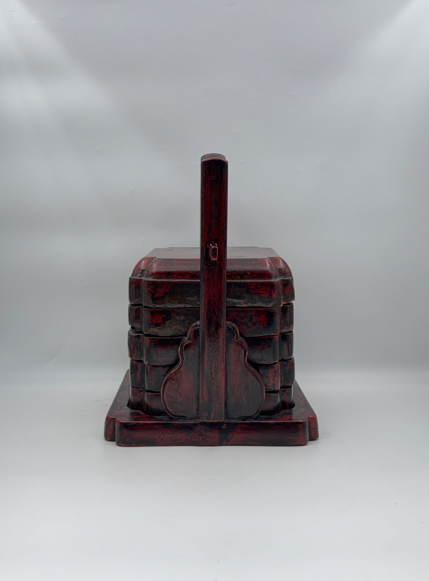 Chinese Red Lacquer Stacked Tea Box with Handle