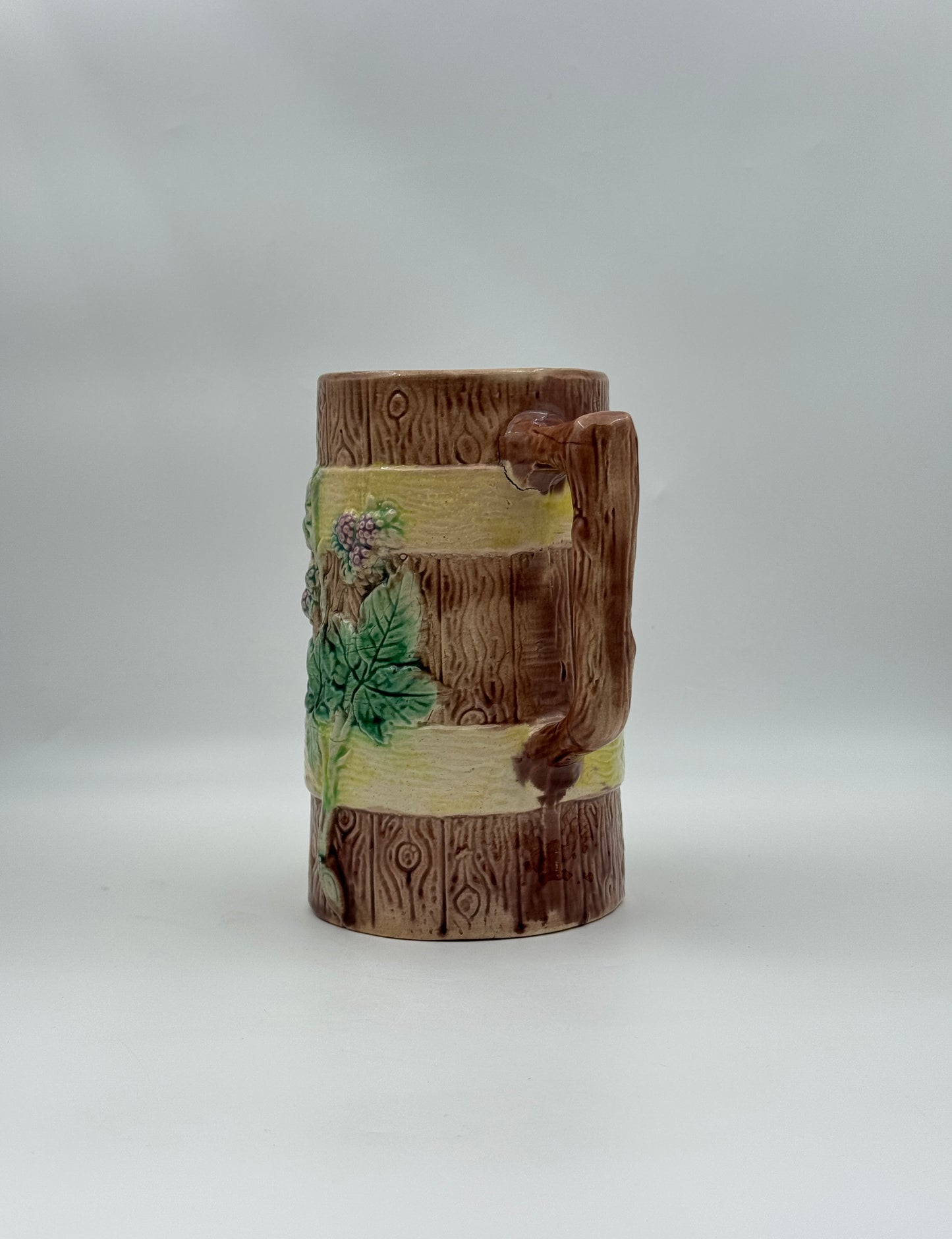 Majolica Pitcher – Bark & Berry Relief Design