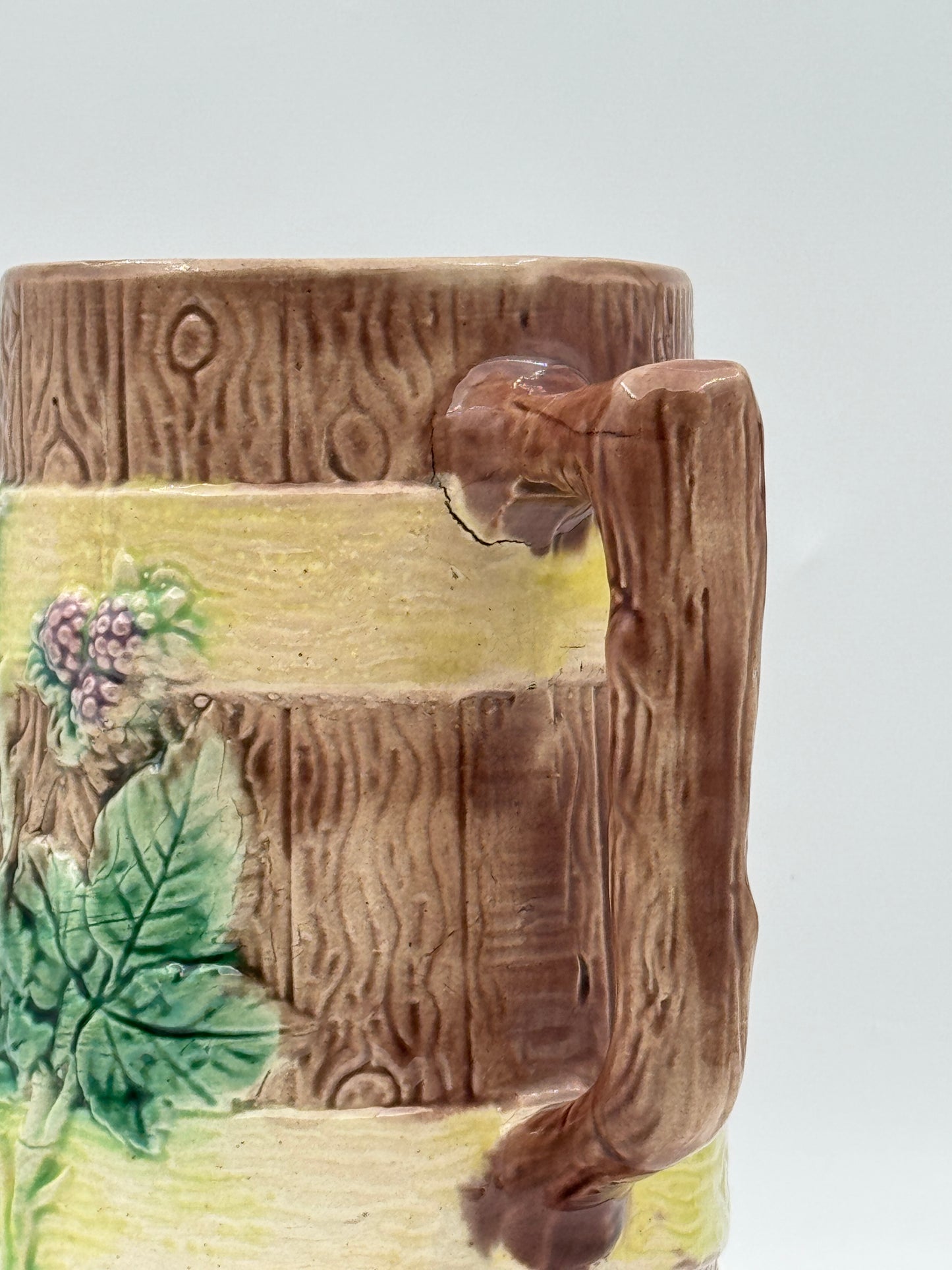 Majolica Pitcher – Bark & Berry Relief Design