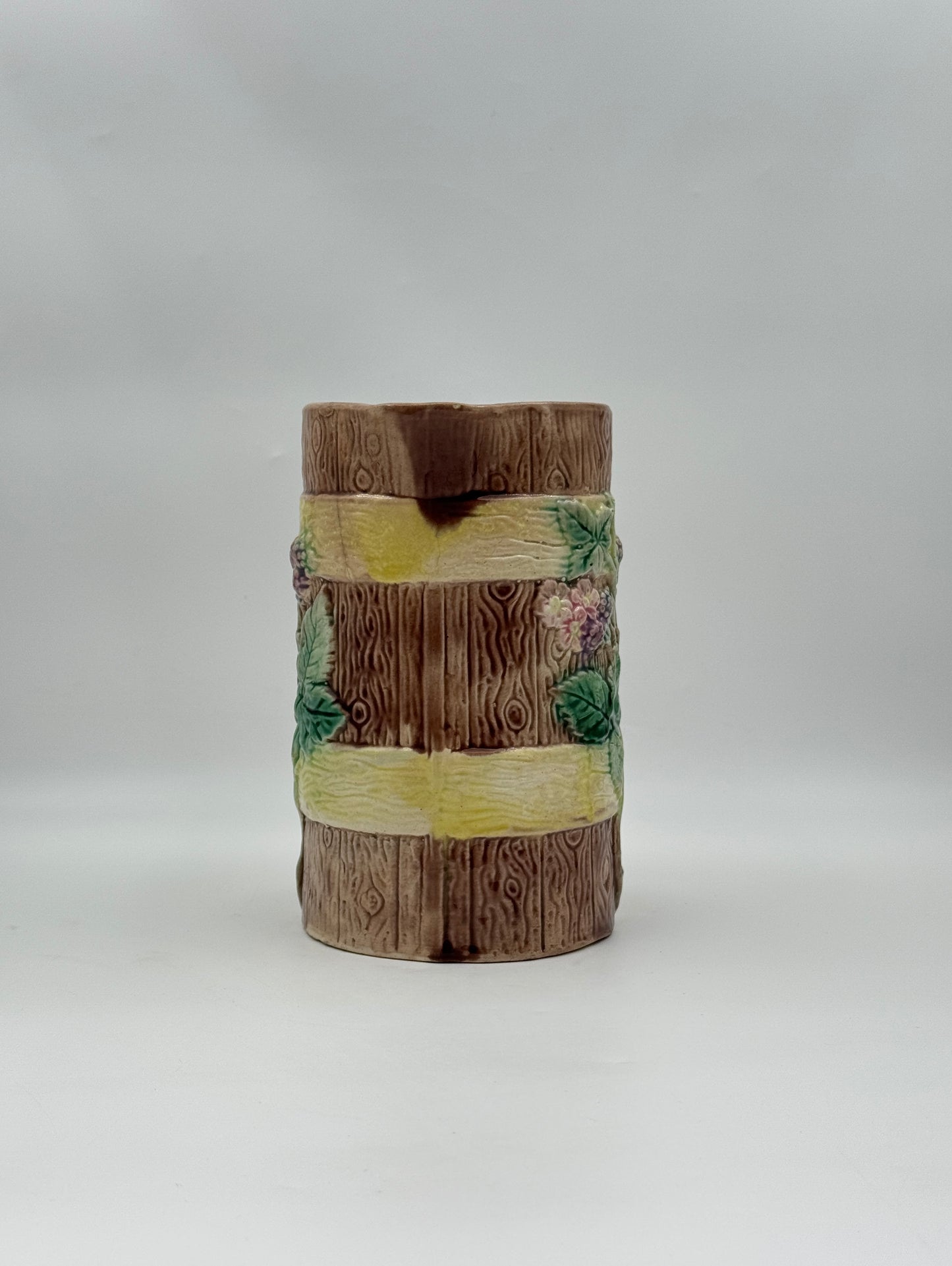 Majolica Pitcher – Bark & Berry Relief Design