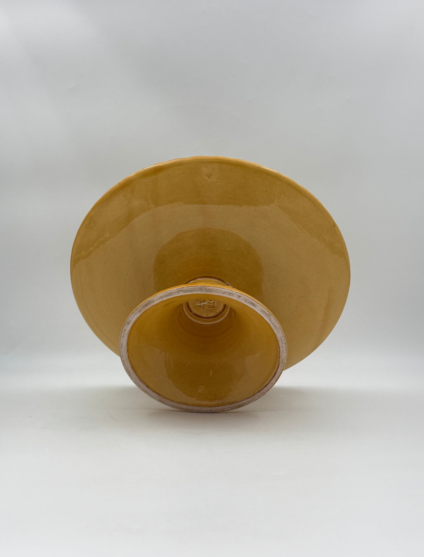 Majolica Pedestal Cake Plate – Golden with Grape & Leaf Relief