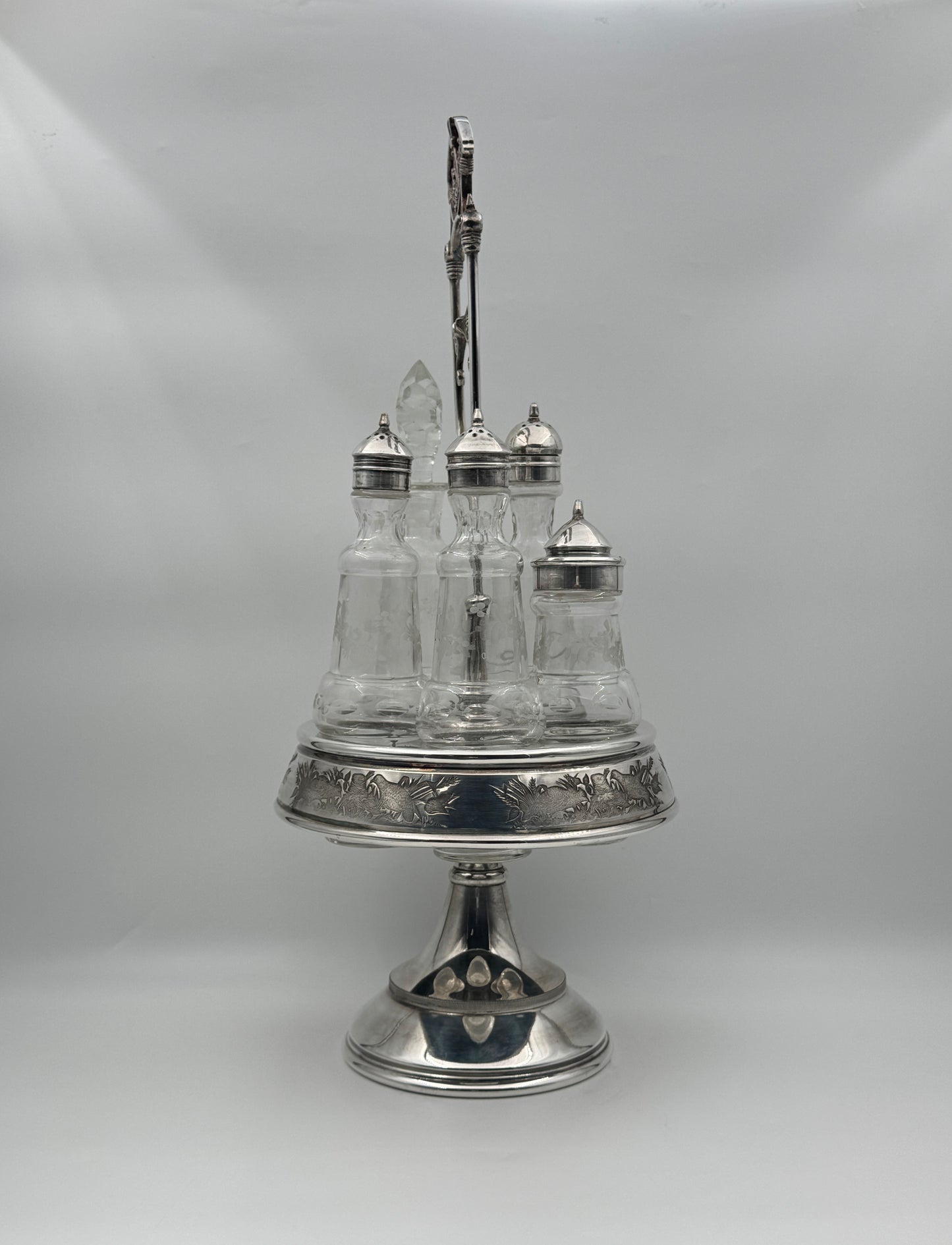 Derby Silver Co. Quadruple Plate Condiment Caddy with Five Bottles