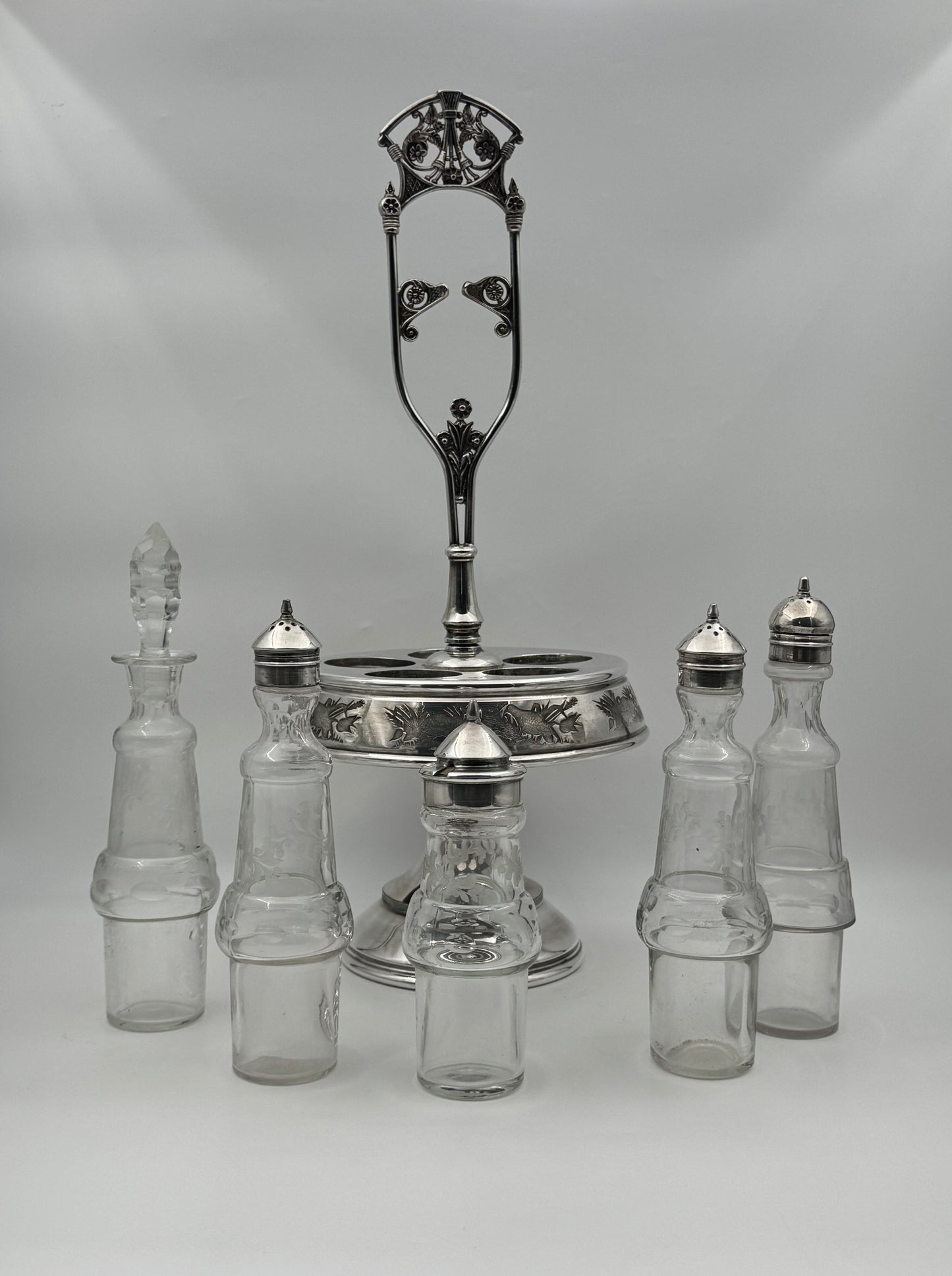 Derby Silver Co. Quadruple Plate Condiment Caddy with Five Bottles