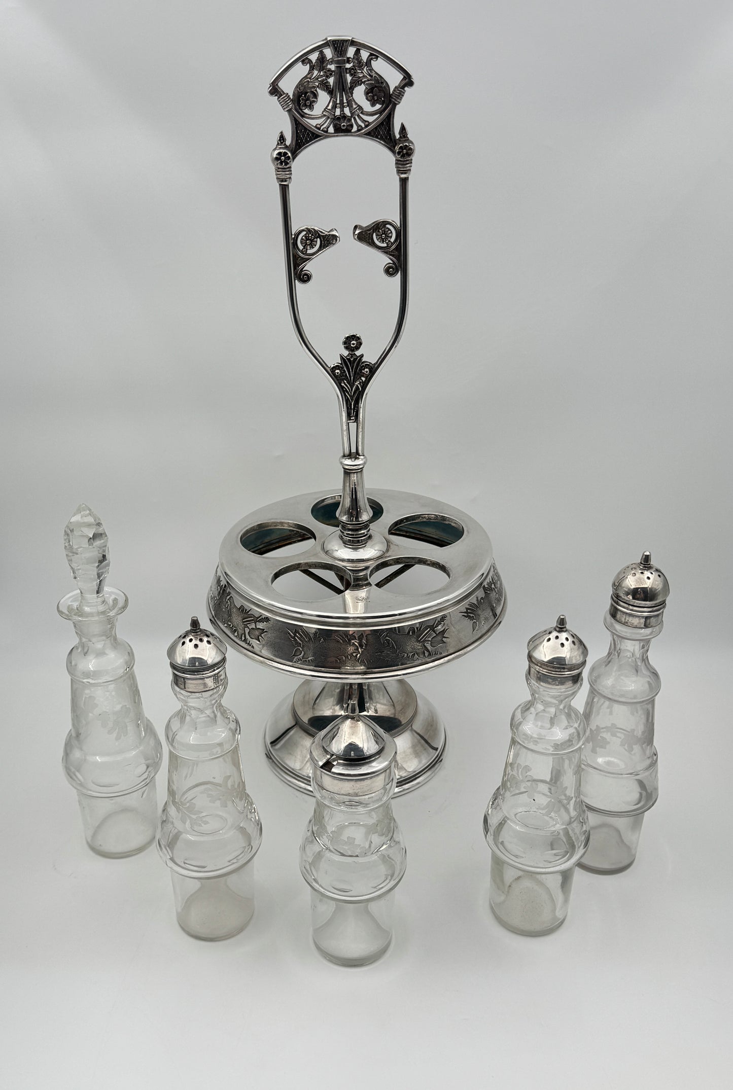 Derby Silver Co. Quadruple Plate Condiment Caddy with Five Bottles