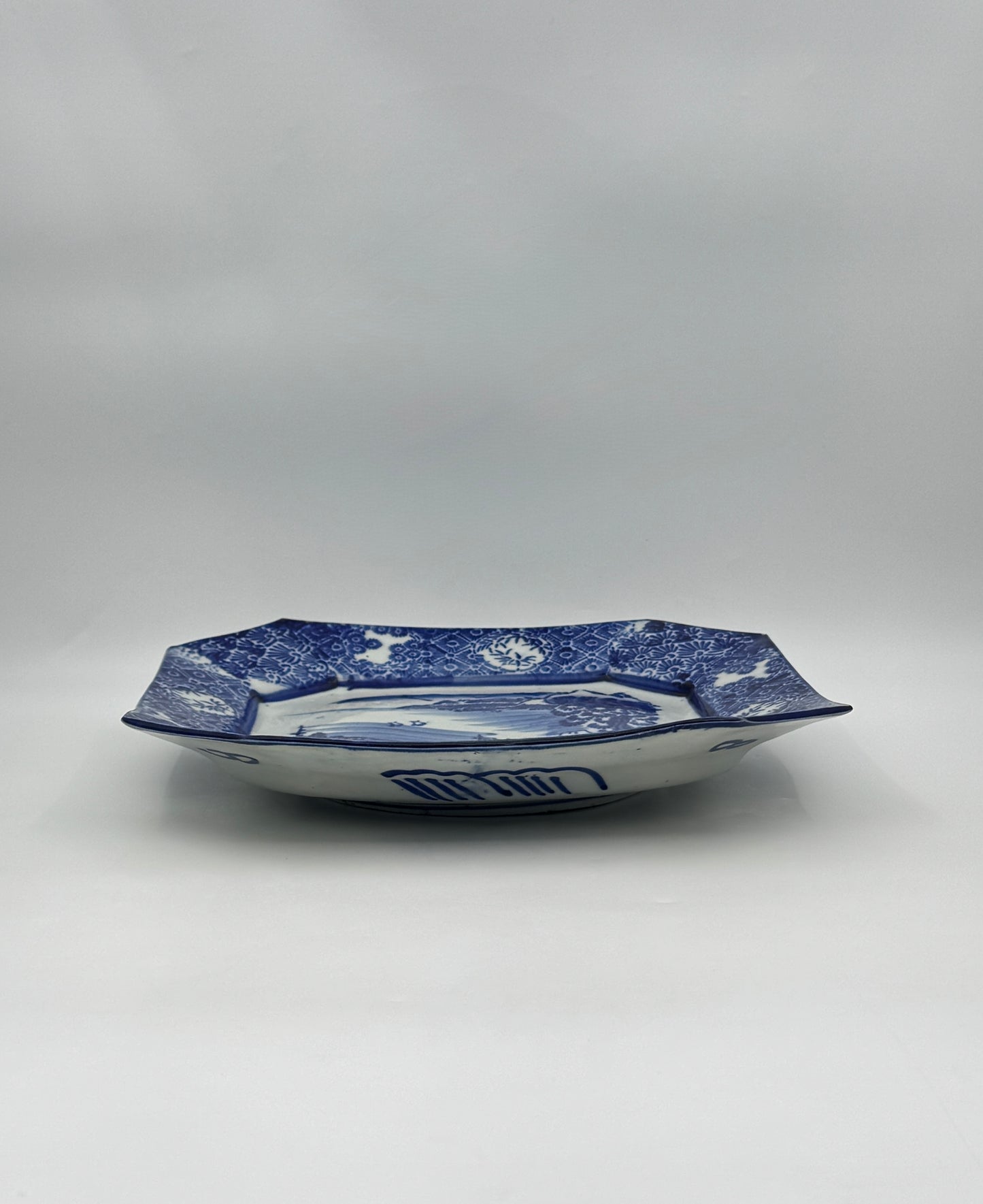 Chinese Blue & White Octagonal Platter – Landscape Scene