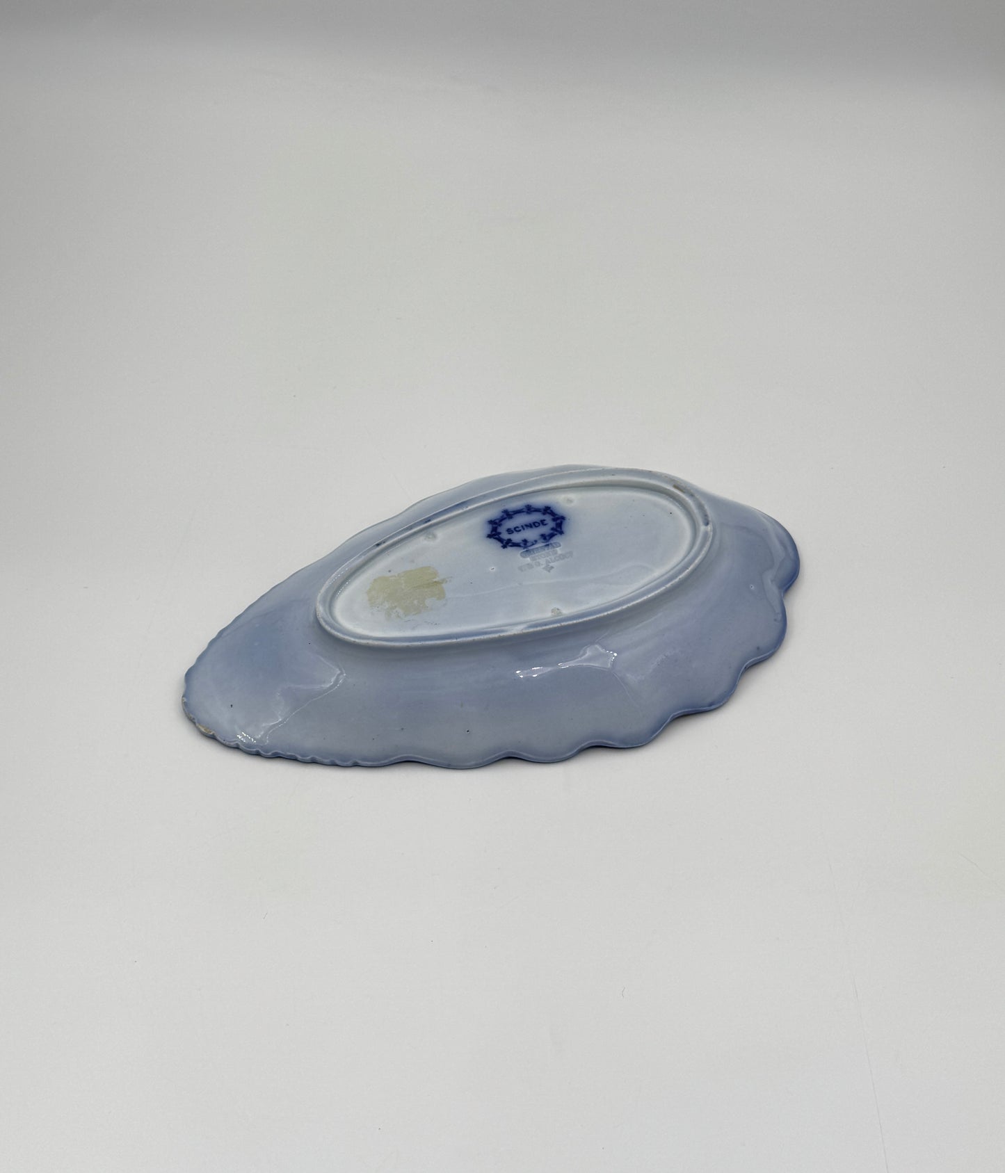 Antique Flow Blue Shell-Shaped Platter – “Scinde” by T & G Allcock, c.1880