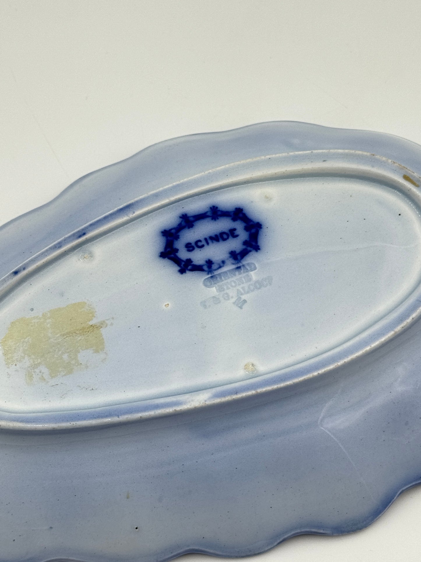 Antique Flow Blue Shell-Shaped Platter – “Scinde” by T & G Allcock, c.1880