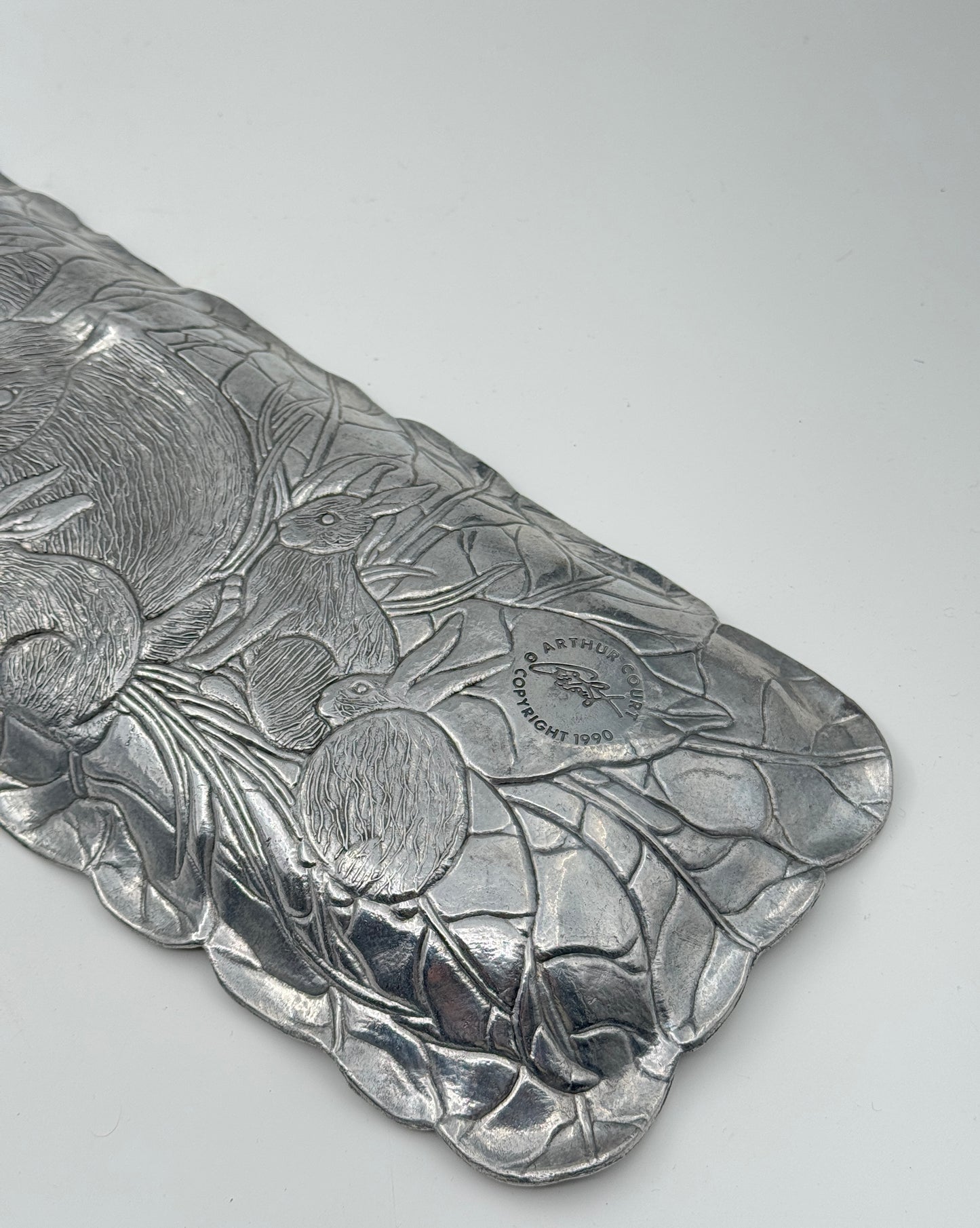 Arthur Court Bunny Aluminum Tray  – 1990 Leaf & Rabbit Design