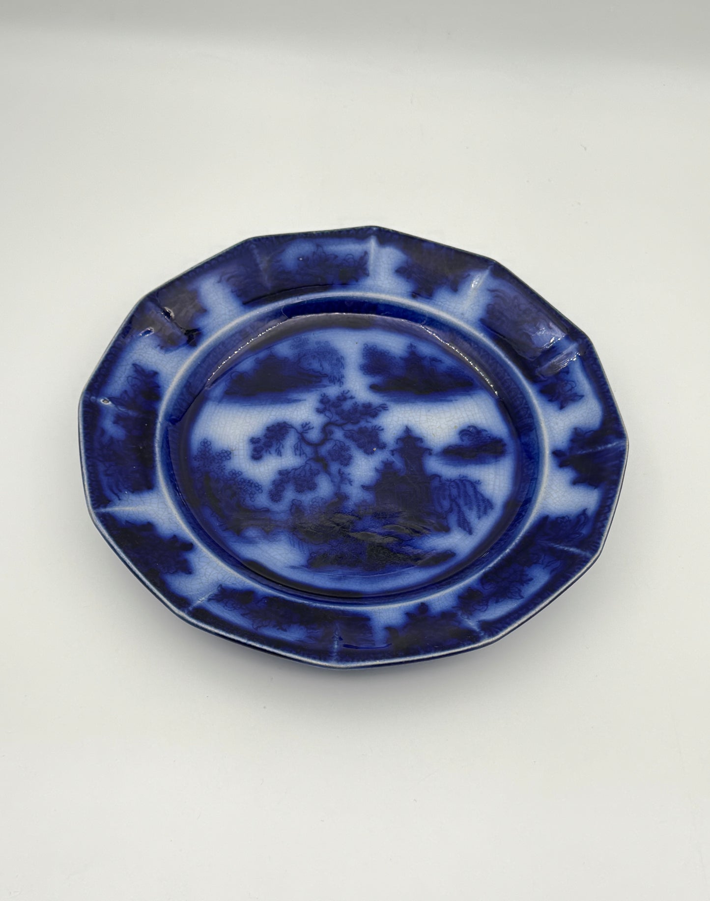 Antique Flow Blue Plate – “Chapoo” by Podmore, Walker & Co., England c.1850